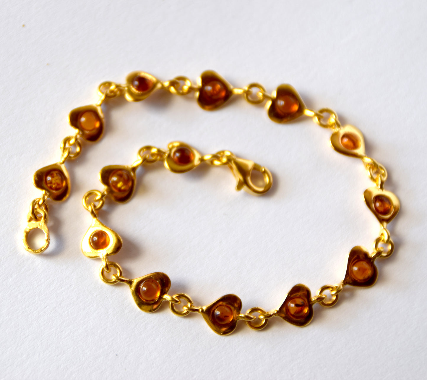 MJ Baltica, bracelet, natural Baltic Amber, 925 Silver, 14k Gold plated, elegant, luminous, hearts, refined, BZB033