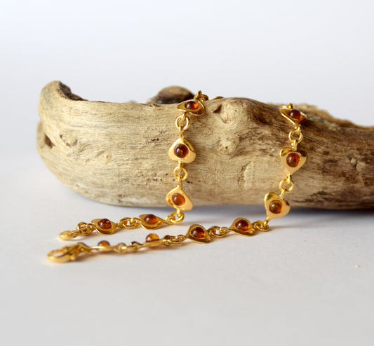 MJ Baltica, bracelet, natural Baltic Amber, 925 Silver, 14k Gold plated, elegant, luminous, hearts, refined, BZB033