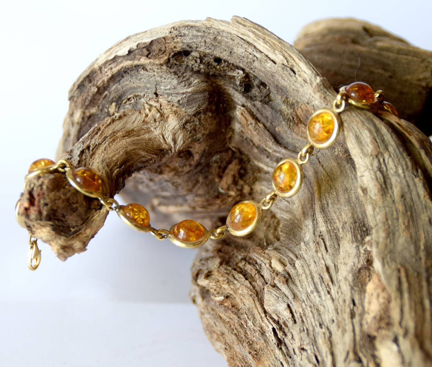 MJ Baltica, bracelet, natural Baltic Amber, 925 Silver, 14k Gold plated, elegant, bright, large, refined, BZB037