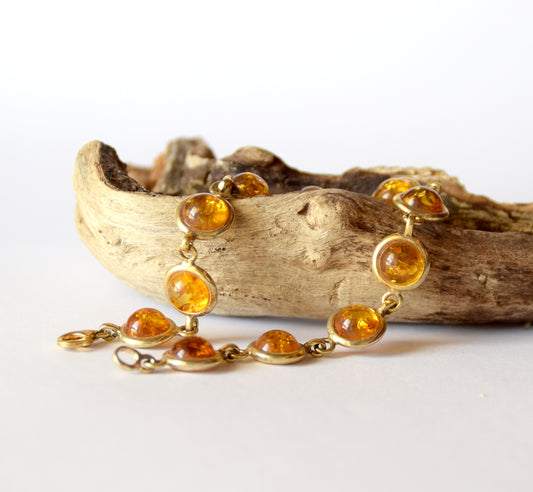 MJ Baltica, bracelet, natural Baltic Amber, 925 Silver, 14k Gold plated, elegant, bright, large, refined, BZB037