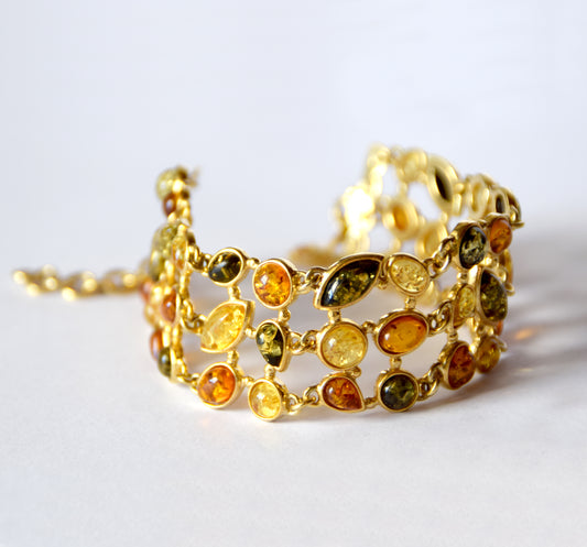 MJ Baltica, bracciale, Ambra naturale Baltica, Argento, placcato in Oro 18k, fascia, mosaico, elegante, BZB038