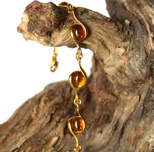 MJ Baltica, bracciale, Ambra naturale Baltica, Argento 925, placcato in Oro 18k, elegante, grande, raffinato, BZB039