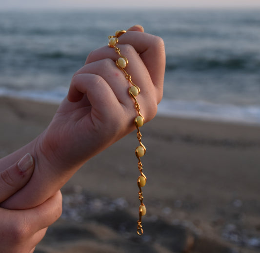 MJ Baltica, bracciale, Ambra naturale Baltica, Ambra Imperiale argento 925, placcato in Oro 18k, beige, BZB040