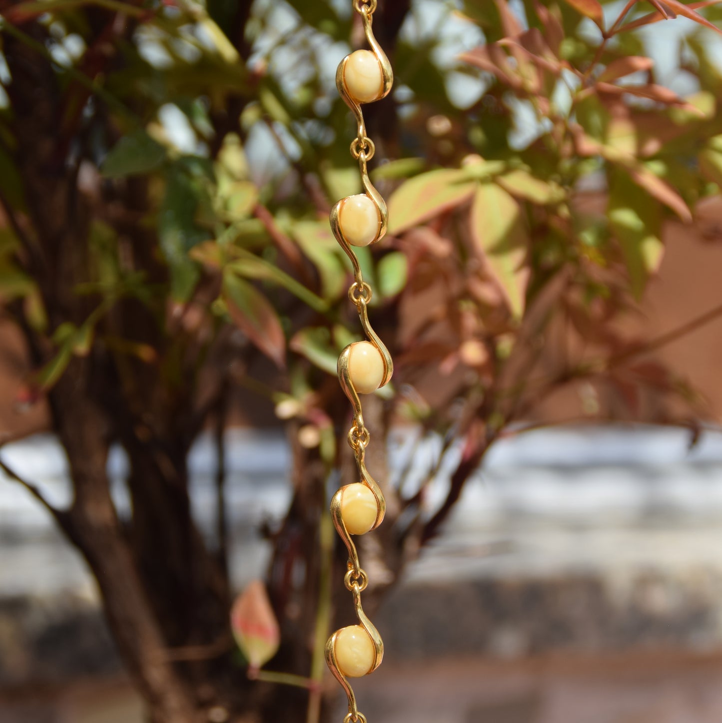 Linear bracelet with oval Imperial natural Amber gemstones and 18k gold-plated 925 silver, MJ Baltica, BZB040