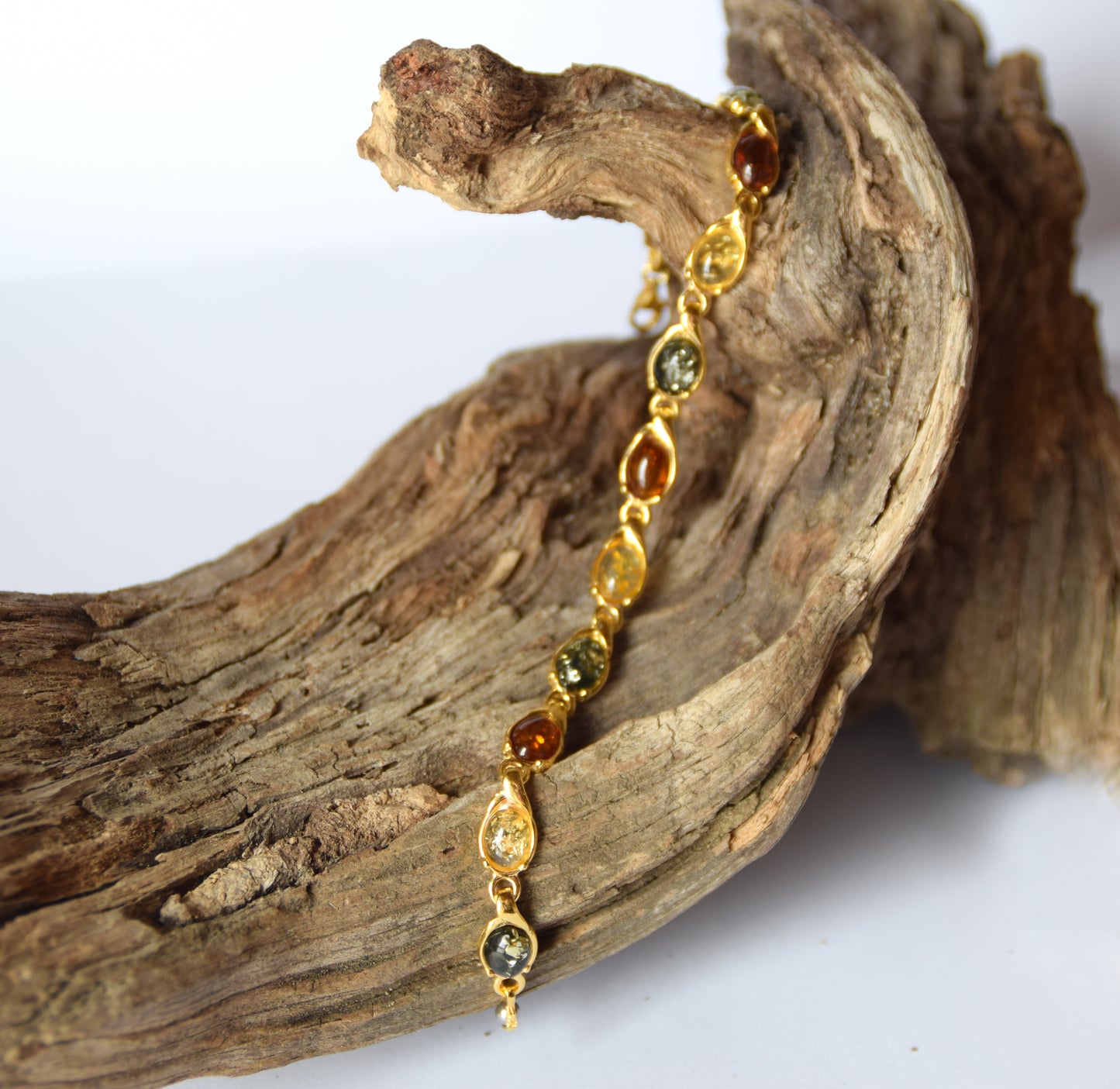 MJ Baltica, bracelet, natural Baltic Amber, Silver, 14k Gold plated, elegant, mixed shades, large, beautiful, BZB048