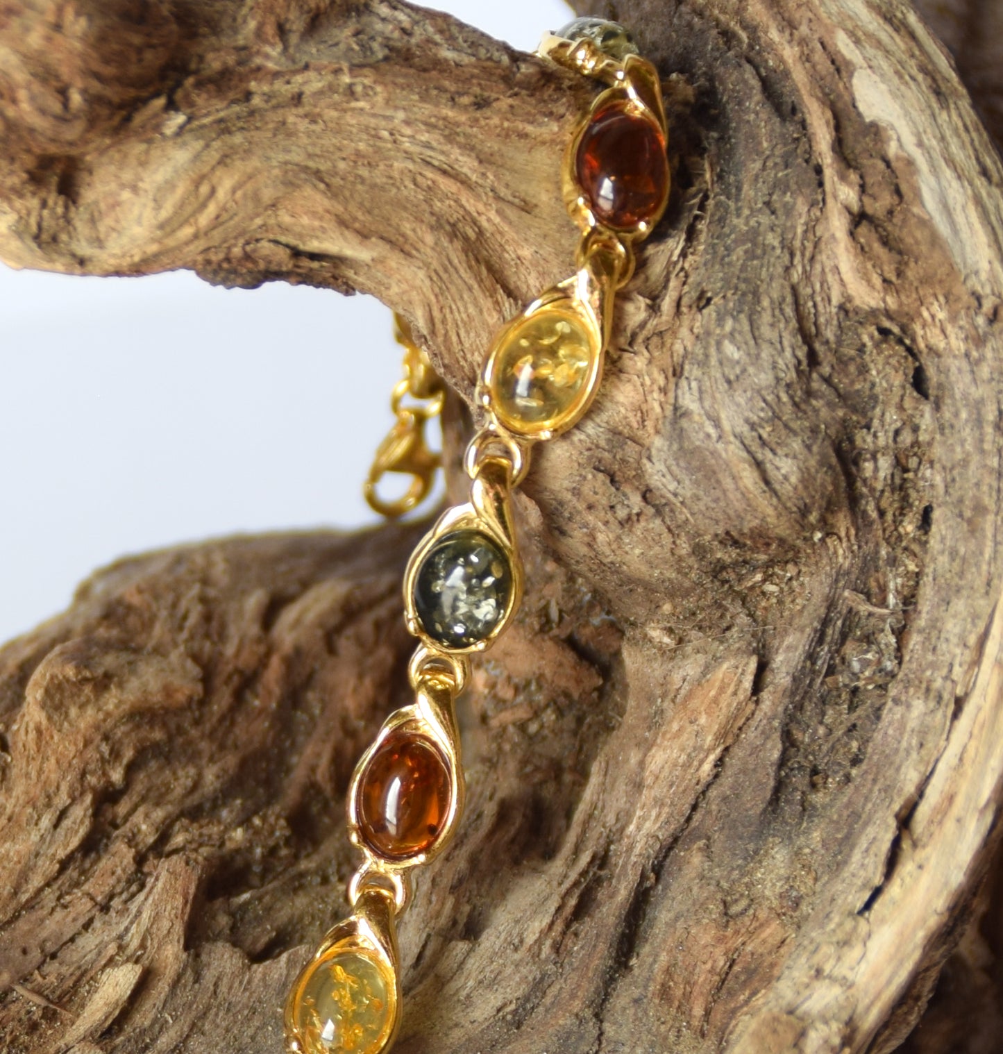 MJ Baltica, bracelet, natural Baltic Amber, Silver, 14k Gold plated, elegant, mixed shades, large, beautiful, BZB048