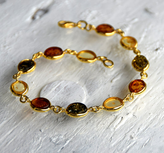 MJ Baltica, bracciale, Ambra naturale Baltica, Argento, placcato in Oro 18k, ambra ovale, elegante, BZB050