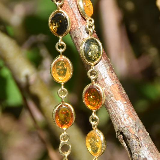 Elegant bracelet in natural amber of various shades and 18k gold-plated silver, MJ Baltica, BZB050