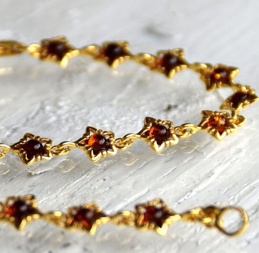 MJ Baltica, bracciale, Ambra naturale Baltica, Argento 925, placcato in Oro 18k, fine, stelle, fiori, ambra cognac, BZB054