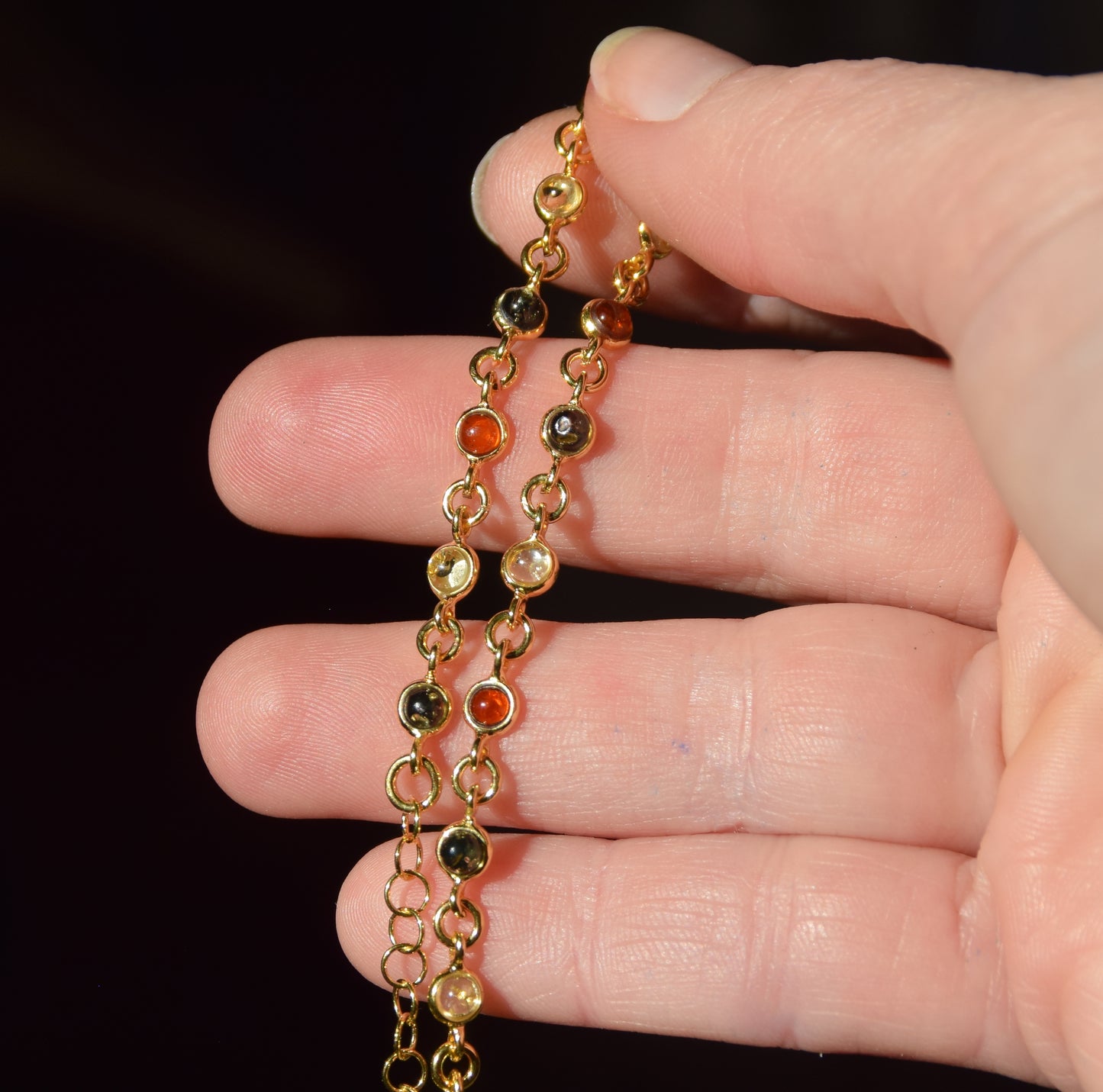 Delicate bracelet in natural Amber of various shades, 18k Gold Plated Sterling Silver, MJ Baltica, BZB062