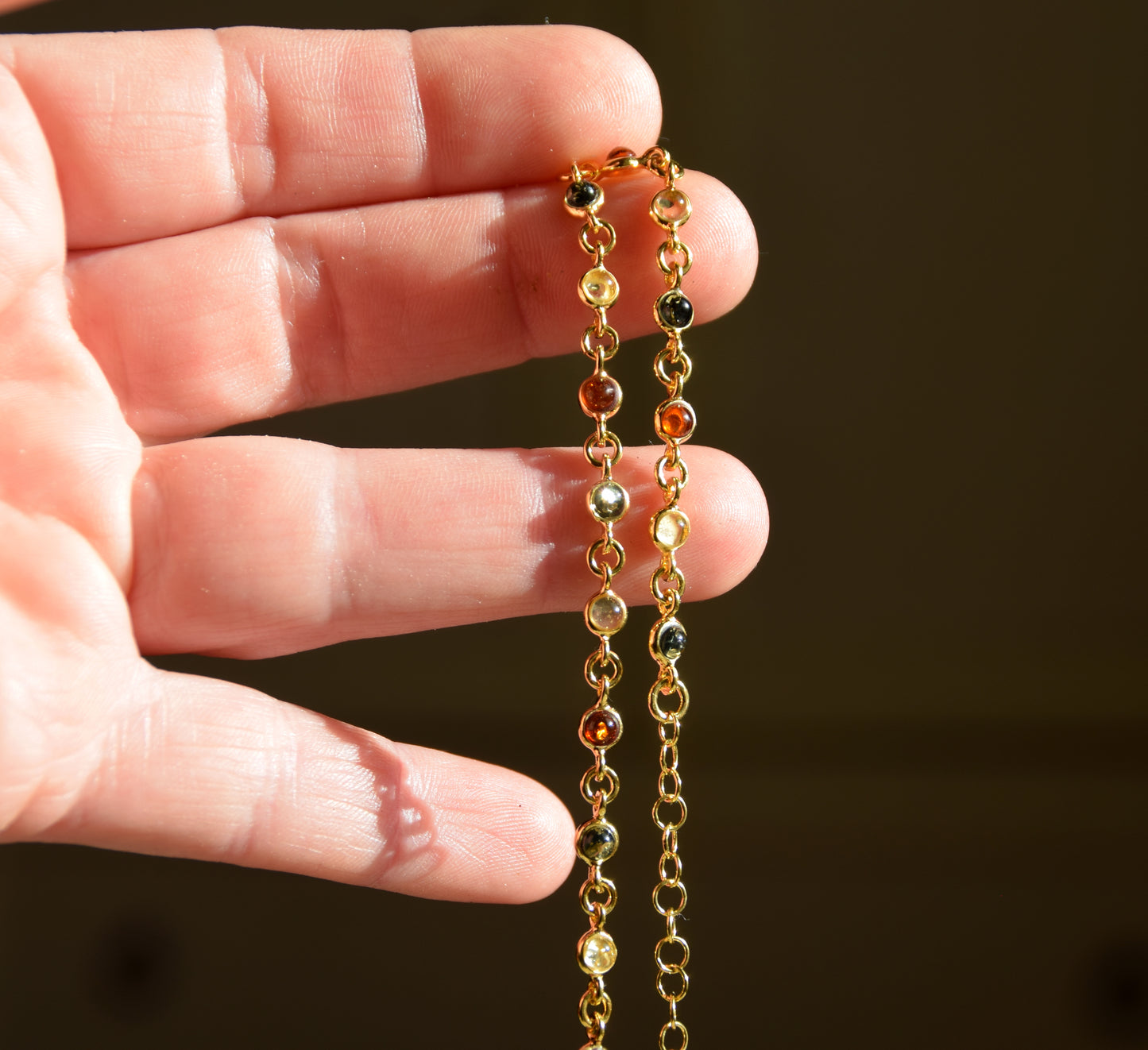 Delicate bracelet in natural Amber of various shades, 18k Gold Plated Sterling Silver, MJ Baltica, BZB062