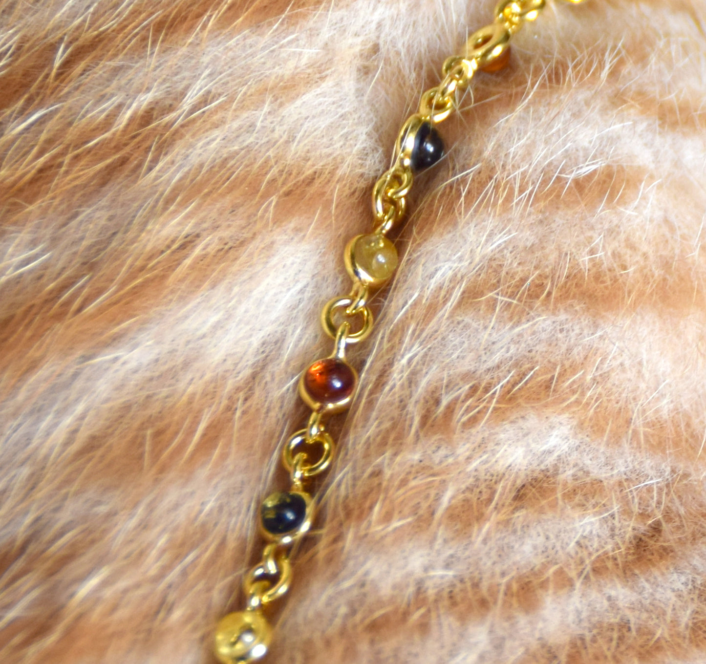Delicate bracelet in natural Amber of various shades, 18k Gold Plated Sterling Silver, MJ Baltica, BZB062