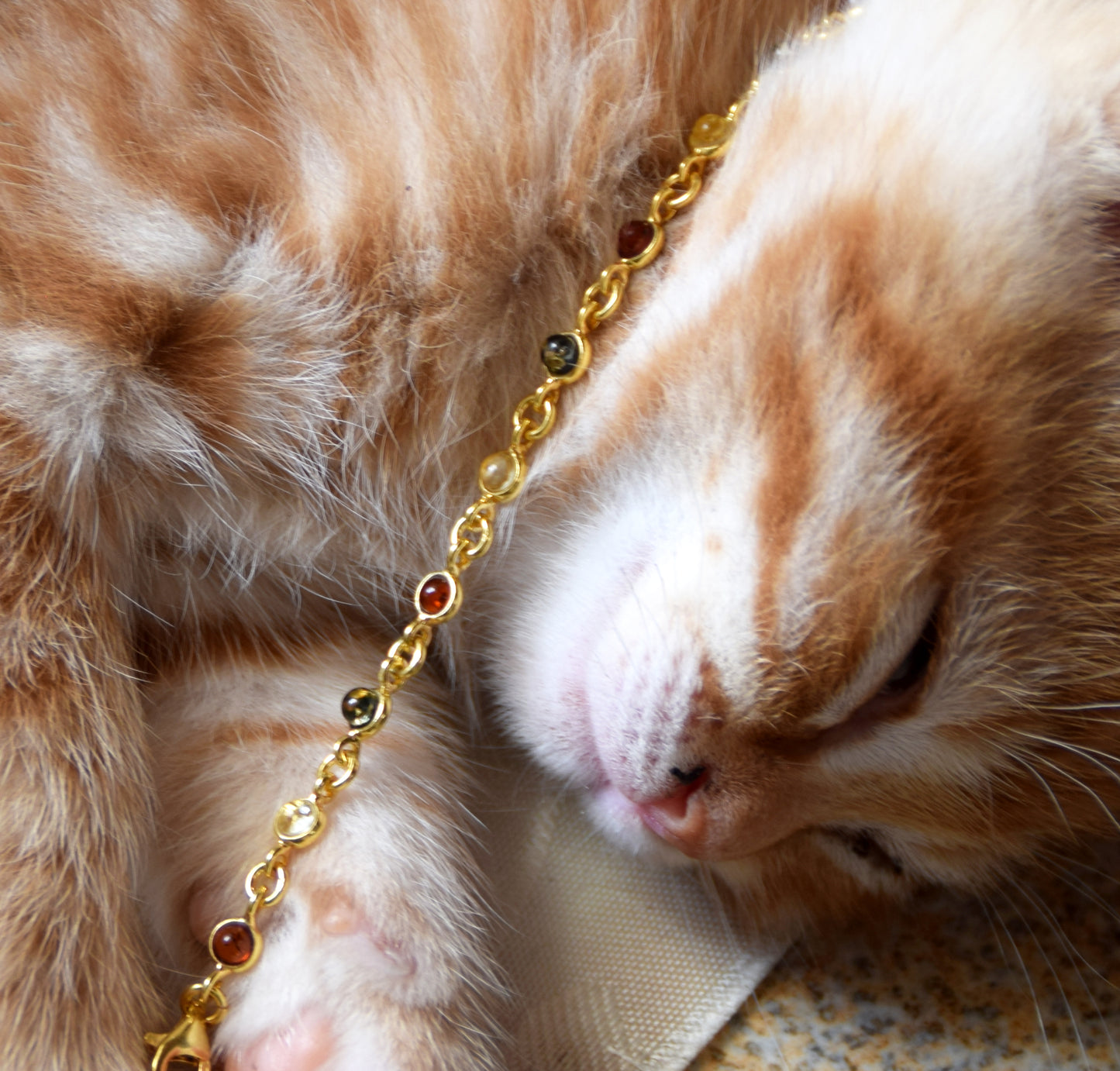 Delicate bracelet in natural Amber of various shades, 18k Gold Plated Sterling Silver, MJ Baltica, BZB062