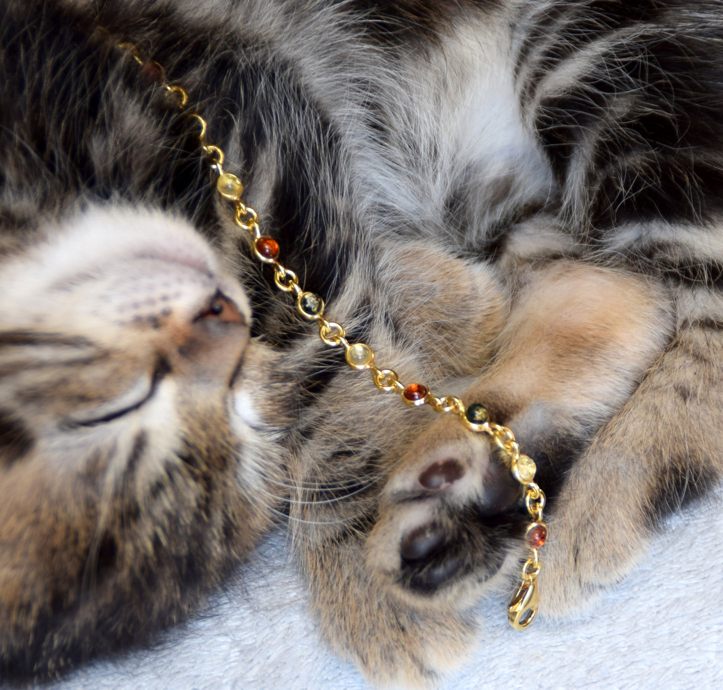 Delicate bracelet in natural Amber of various shades, 18k Gold Plated Sterling Silver, MJ Baltica, BZB062