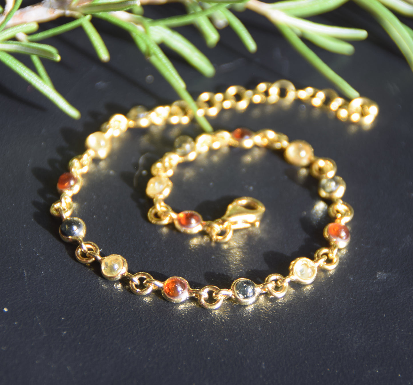 Delicate bracelet in natural Amber of various shades, 18k Gold Plated Sterling Silver, MJ Baltica, BZB062