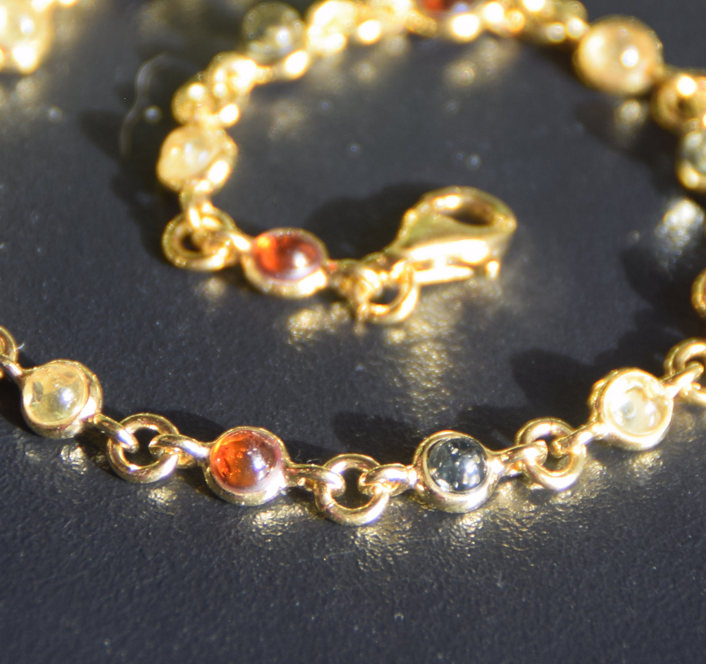 Delicate bracelet in natural Amber of various shades, 18k Gold Plated Sterling Silver, MJ Baltica, BZB062