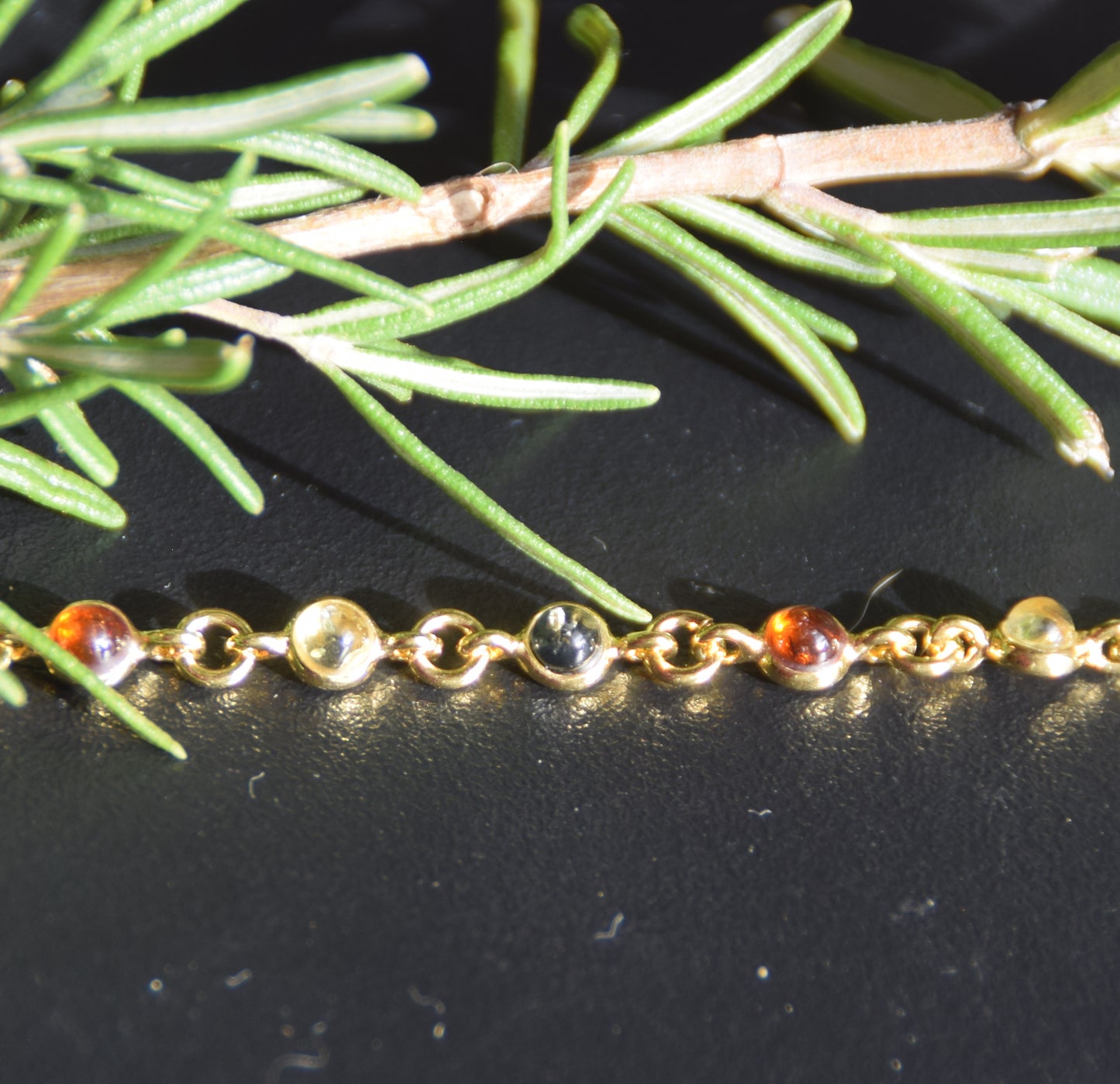 Delicate bracelet in natural Amber of various shades, 18k Gold Plated Sterling Silver, MJ Baltica, BZB062