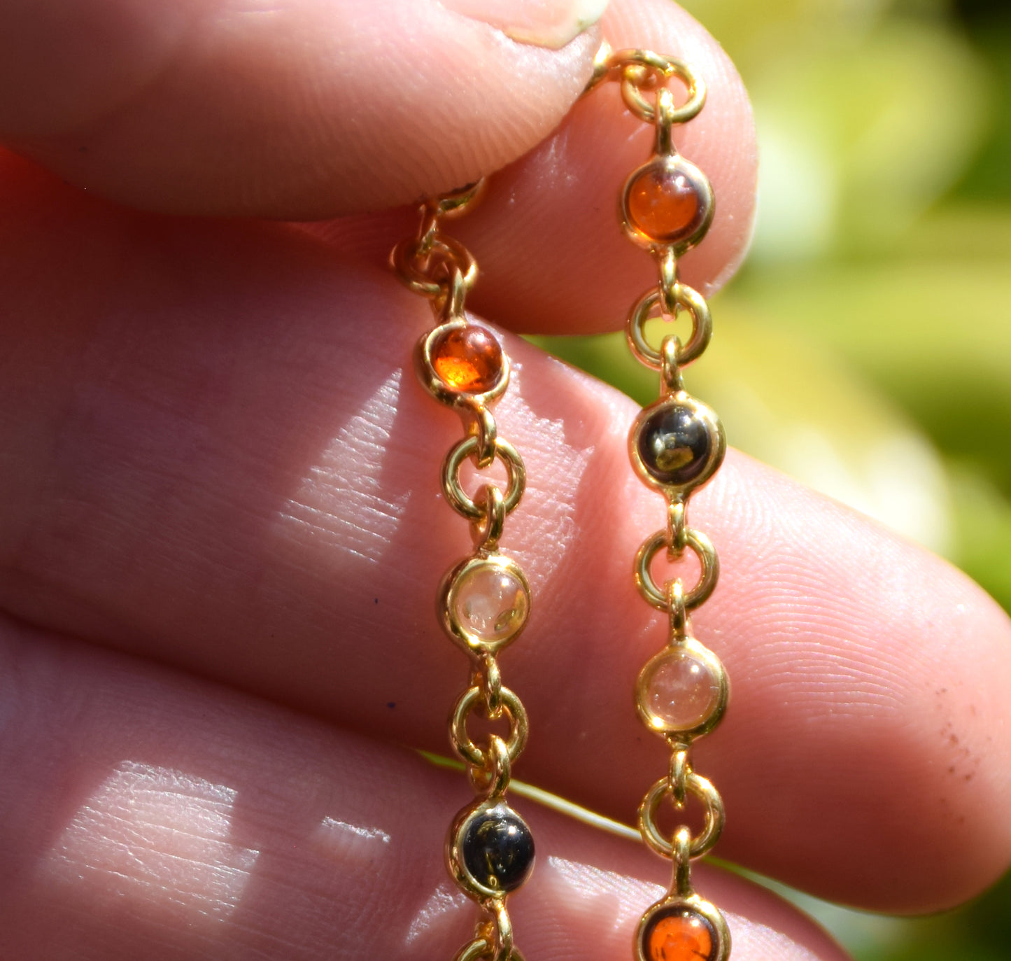 Delicate bracelet in natural Amber of various shades, 18k Gold Plated Sterling Silver, MJ Baltica, BZB062