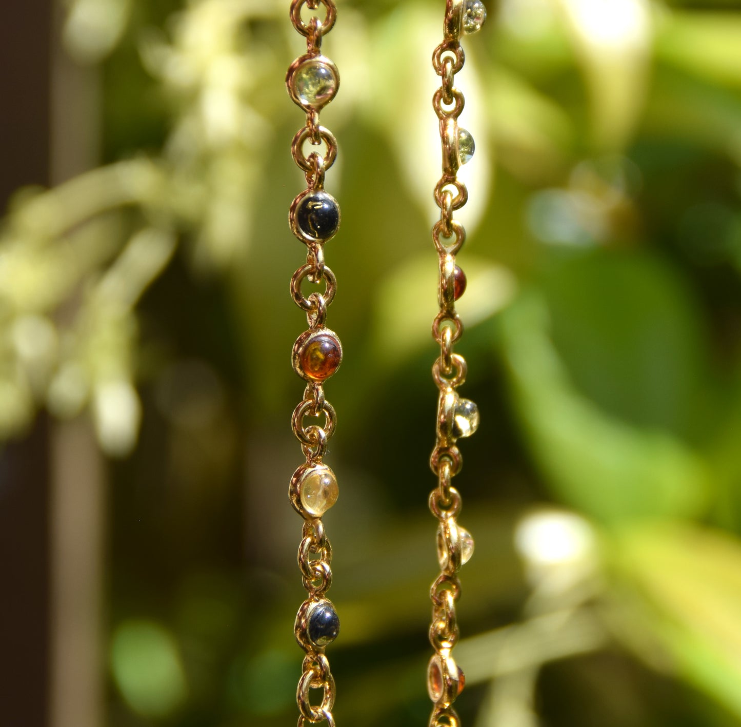 Delicate bracelet in natural Amber of various shades, 18k Gold Plated Sterling Silver, MJ Baltica, BZB062