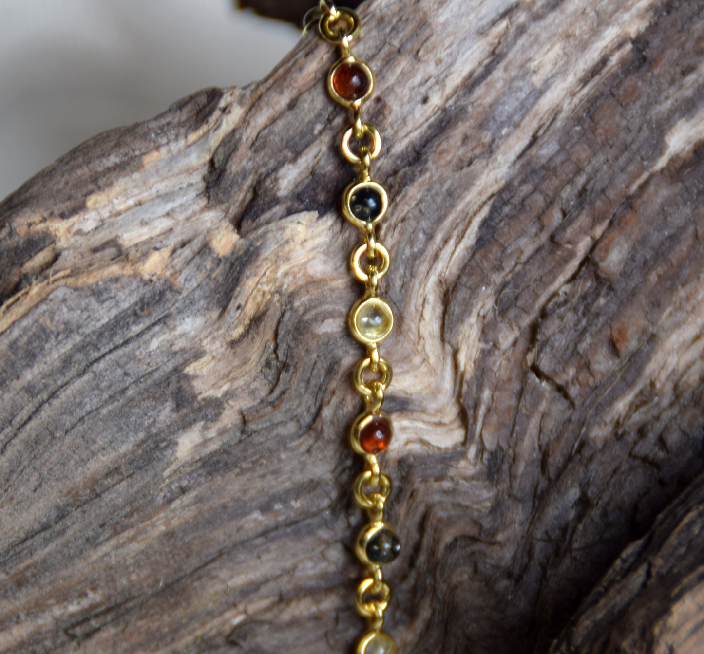 Delicate bracelet in natural Amber of various shades, 18k Gold Plated Sterling Silver, MJ Baltica, BZB062