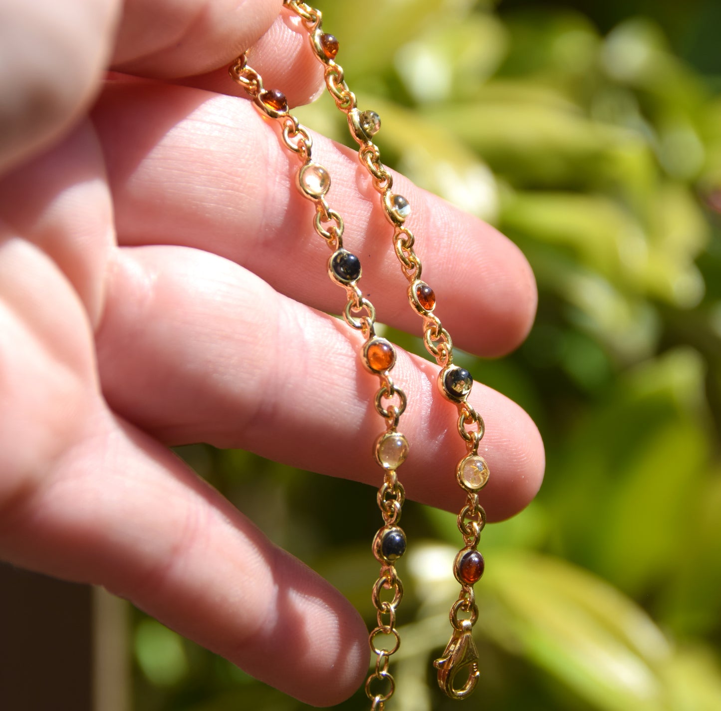 Delicate bracelet in natural Amber of various shades, 18k Gold Plated Sterling Silver, MJ Baltica, BZB062