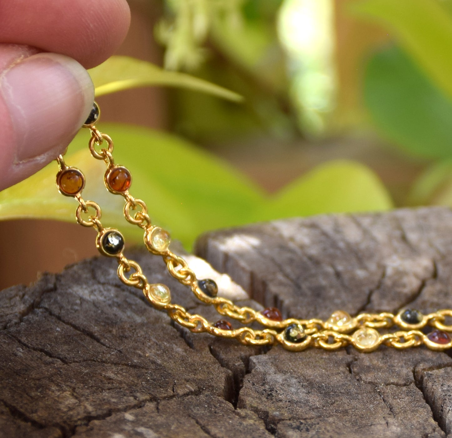 Delicate bracelet in natural Amber of various shades, 18k Gold Plated Sterling Silver, MJ Baltica, BZB062