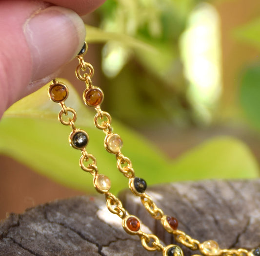 Delicate bracelet in natural Amber of various shades, 18k Gold Plated Sterling Silver, MJ Baltica, BZB062