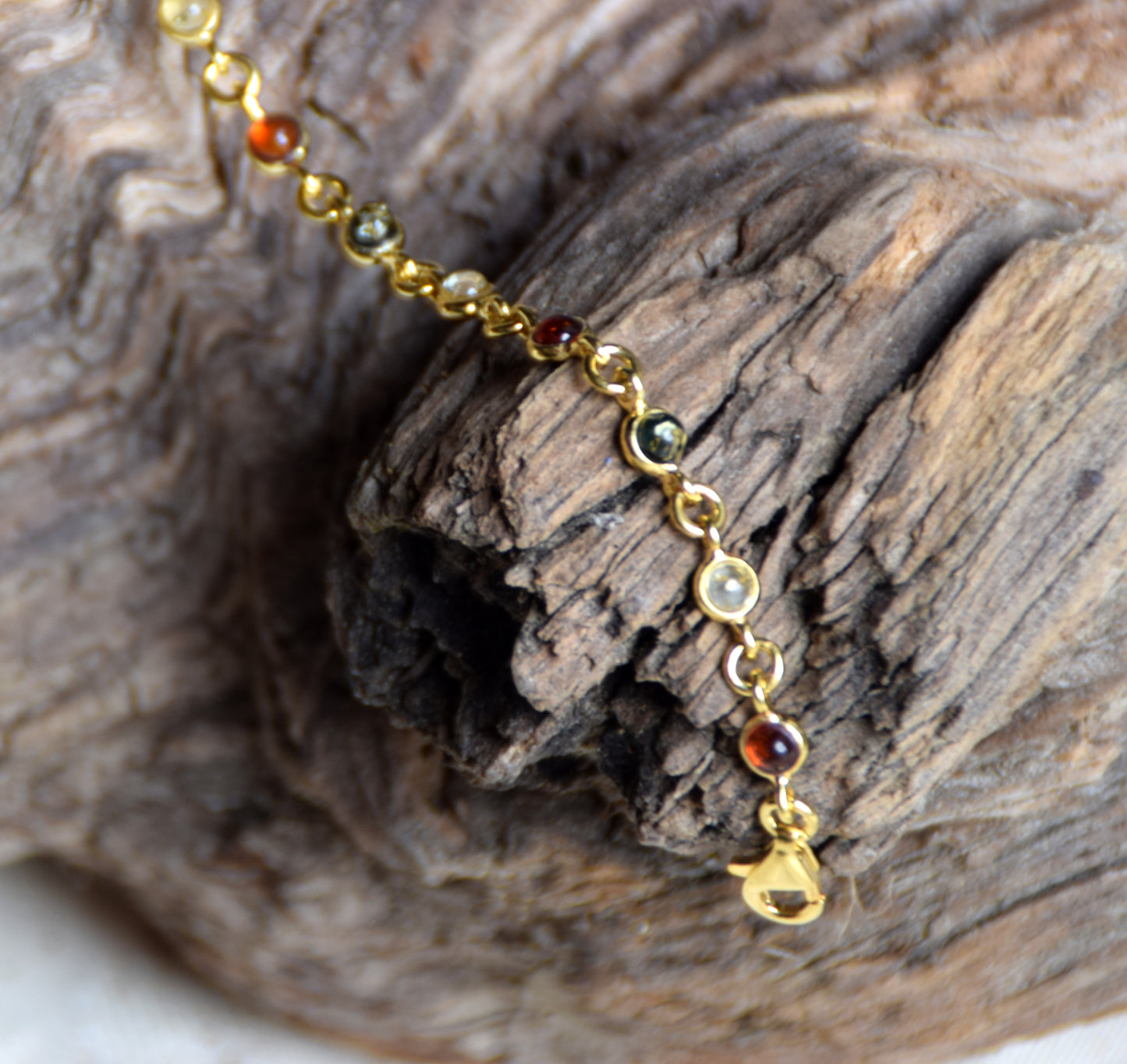 Delicate bracelet in natural Amber of various shades, 18k Gold Plated Sterling Silver, MJ Baltica, BZB062