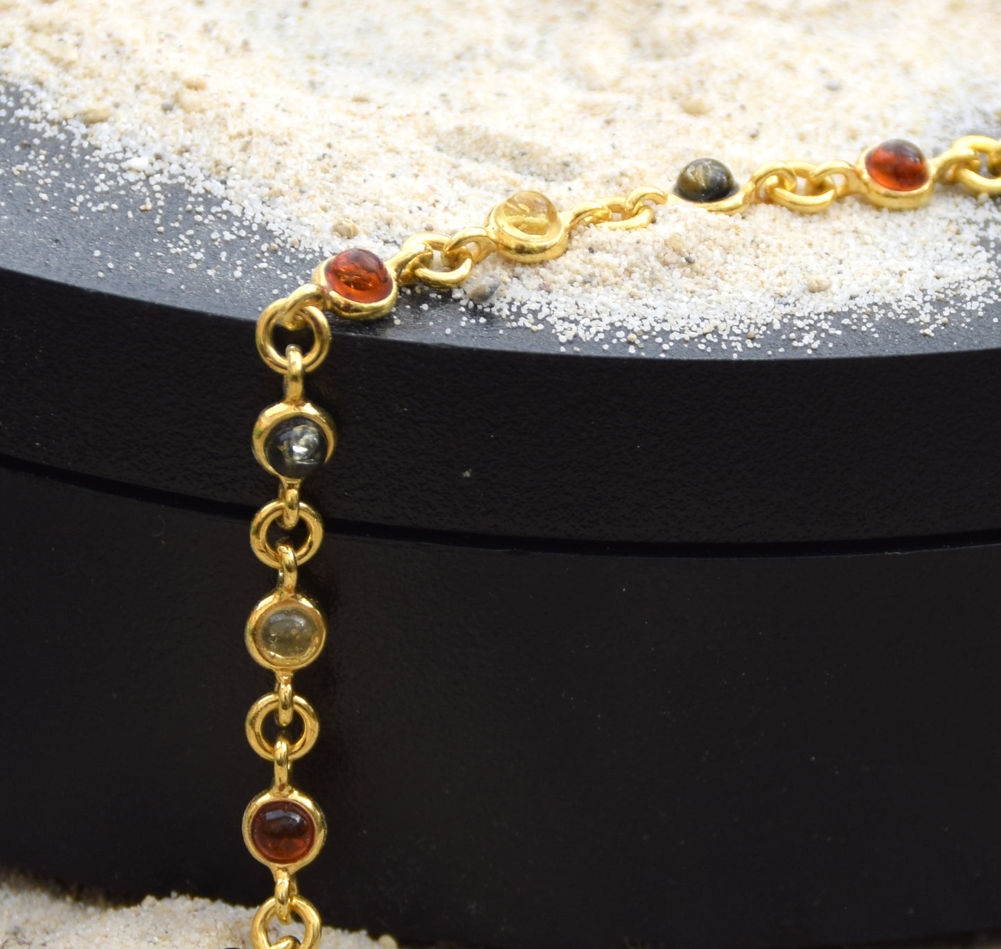 Delicate bracelet in natural Amber of various shades, 18k Gold Plated Sterling Silver, MJ Baltica, BZB062