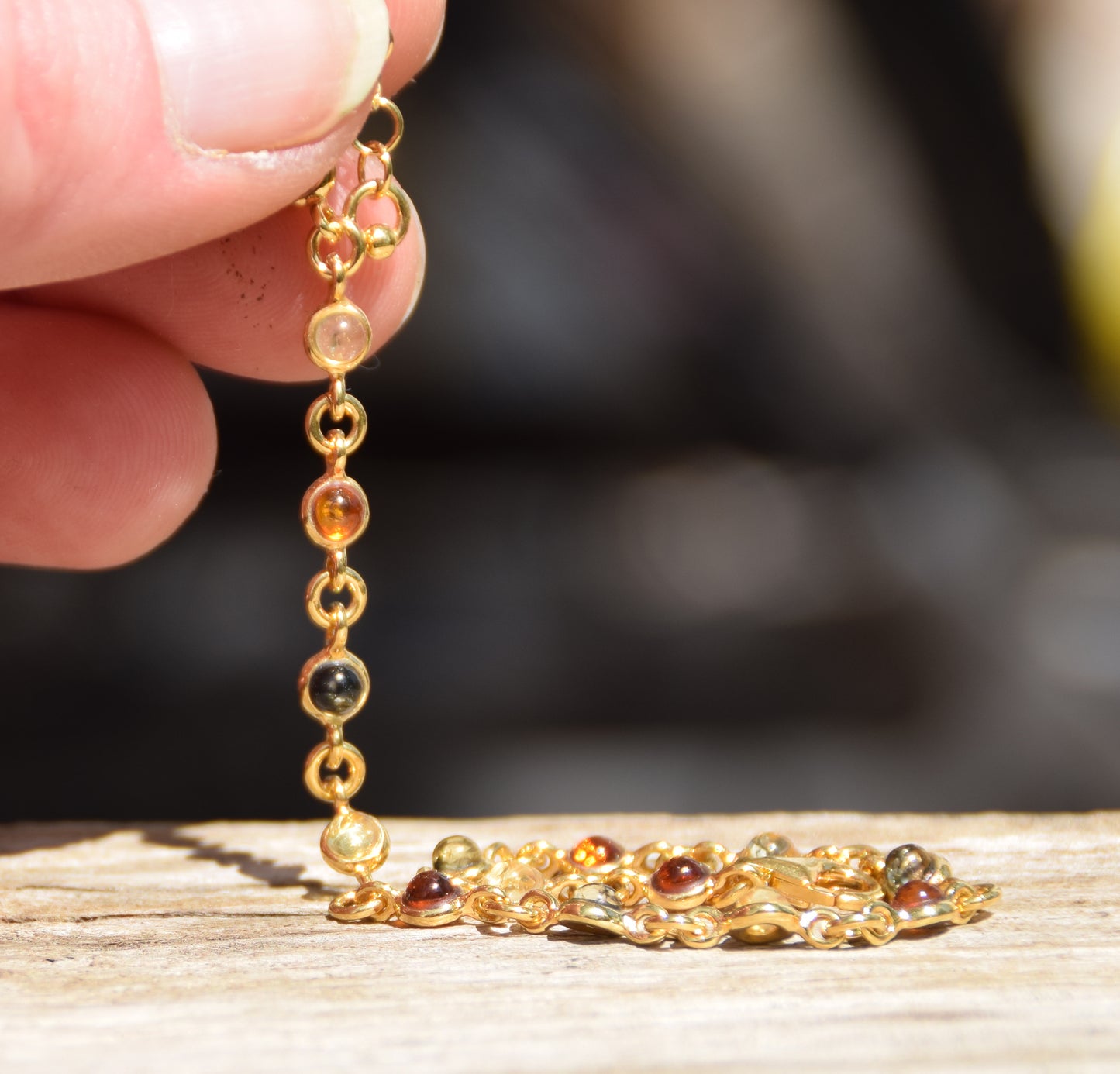 Delicate bracelet in natural Amber of various shades, 18k Gold Plated Sterling Silver, MJ Baltica, BZB062