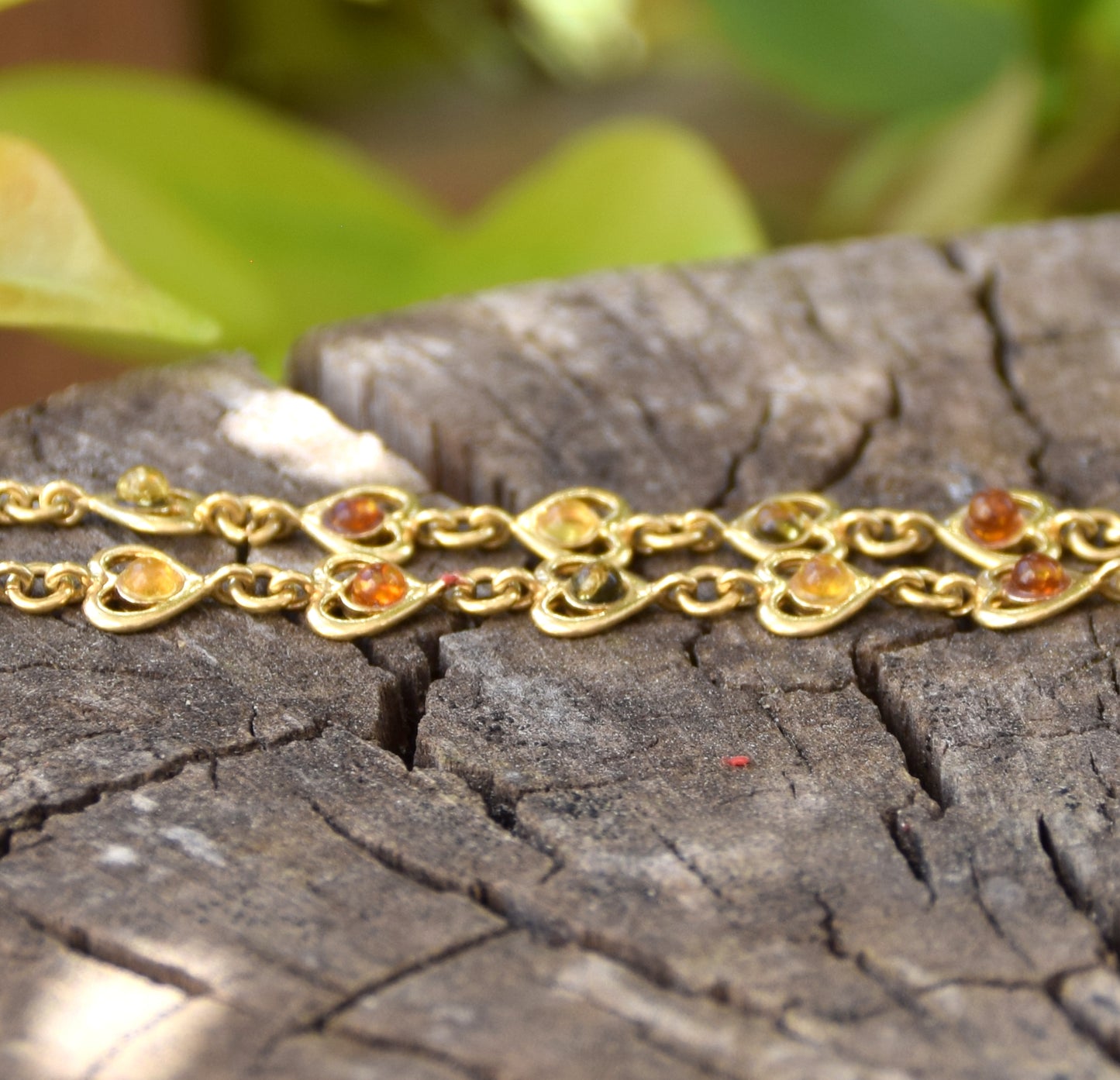 Romantic bracelet with natural Amber hearts in various shades and 18k Gold Plated 925 Sterling Silver, MJ Baltica, BZB065