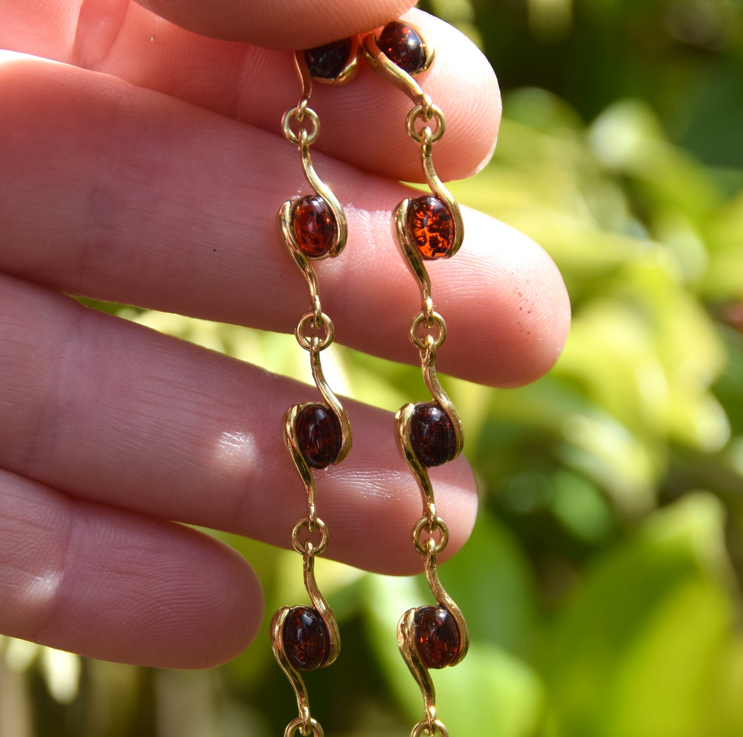 Bracciale lineare con Ambra naturale marrone scura e argento 925 placcato in Oro 18k, MJ Baltica, BZB029 (Copia)