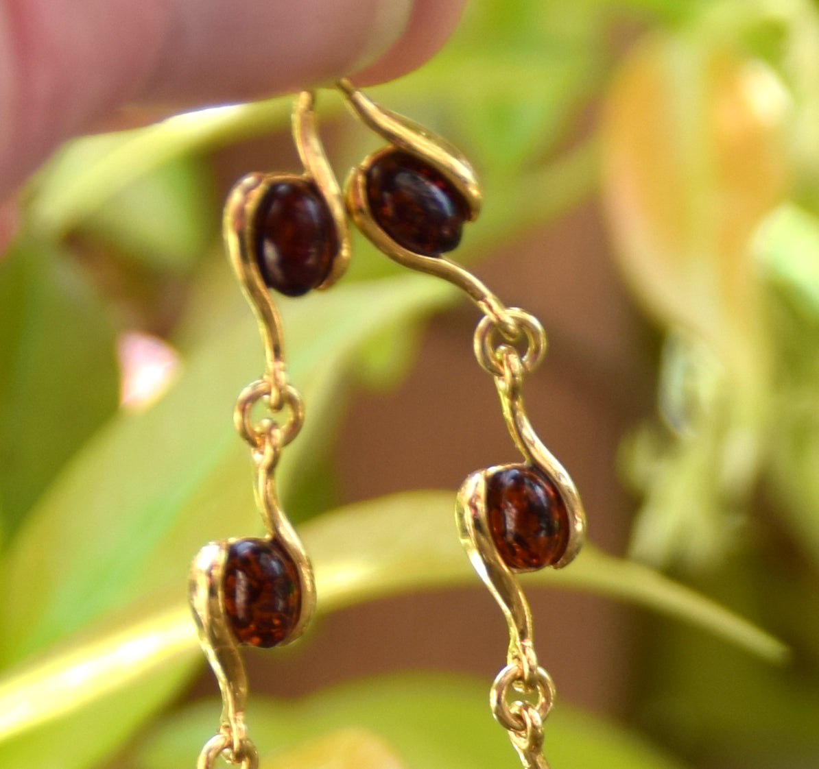 Bracciale lineare con Ambra naturale marrone scura e argento 925 placcato in Oro 18k, MJ Baltica, BZB029 (Copia)