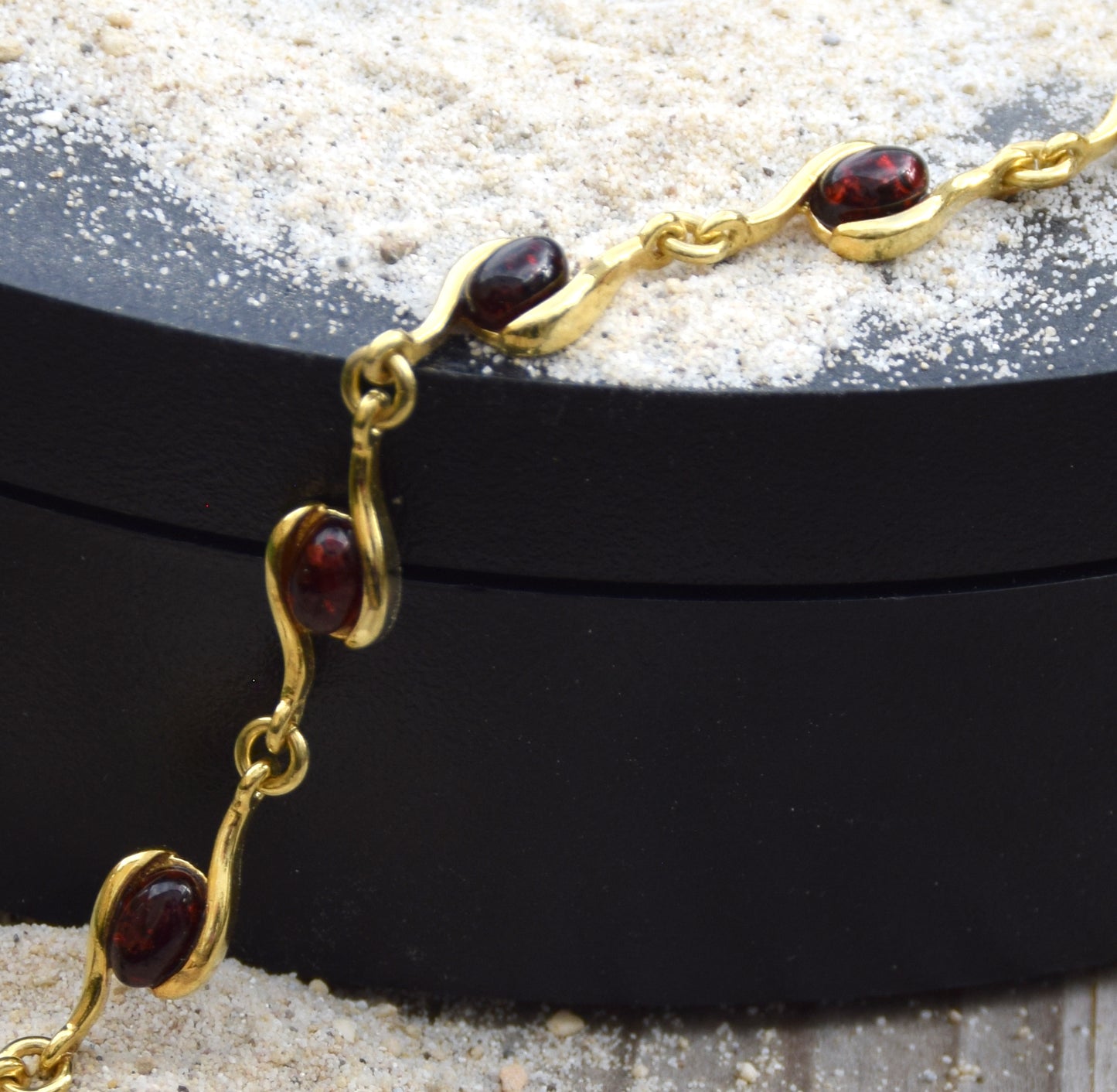 Bracciale lineare con Ambra naturale marrone scura e argento 925 placcato in Oro 18k, MJ Baltica, BZB029 (Copia)