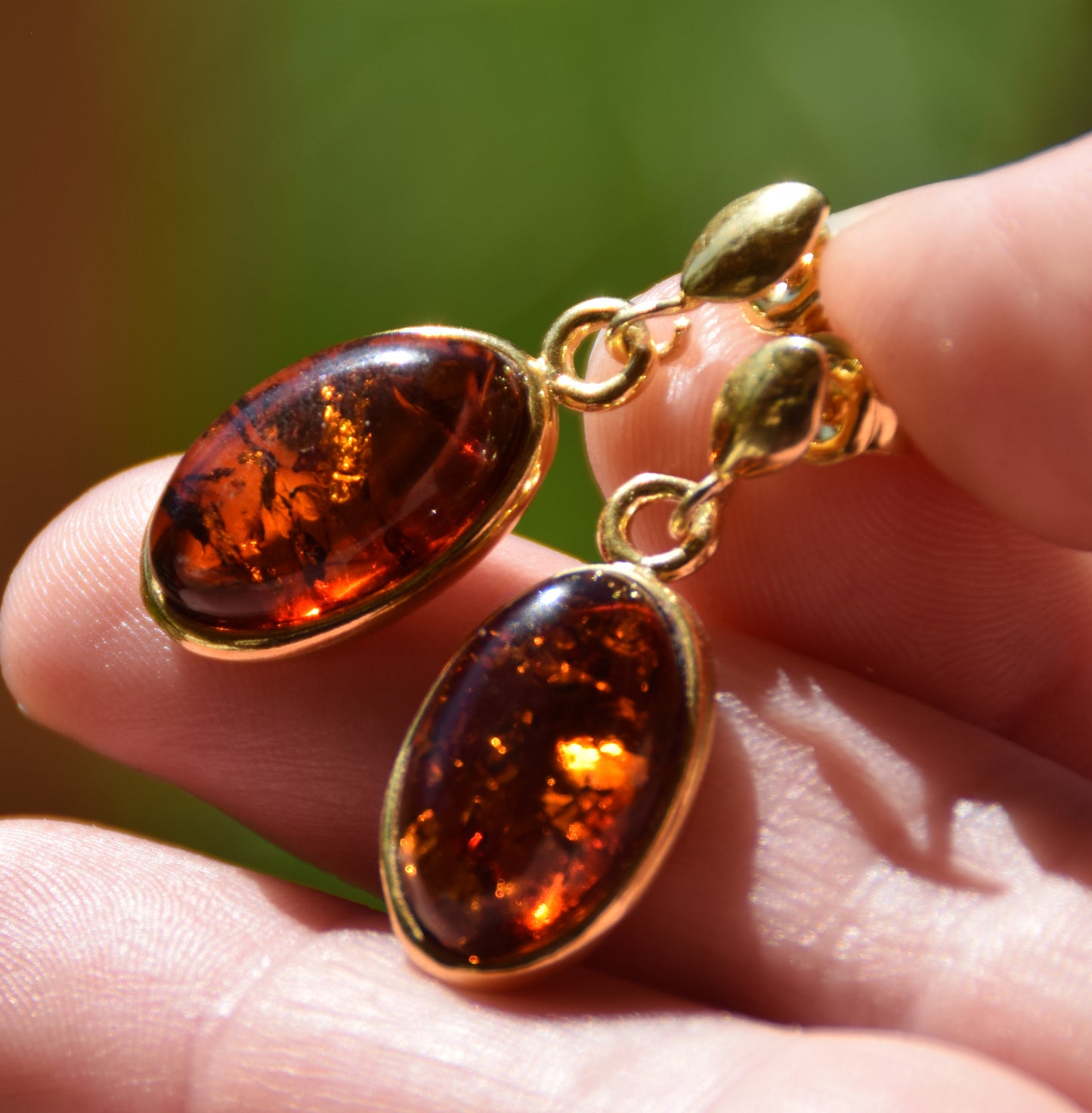 MJ Baltica, Orecchini, Ambra naturale Baltica, Argento, placcato in Oro 18k, elegante, classico, artigianale BZK002