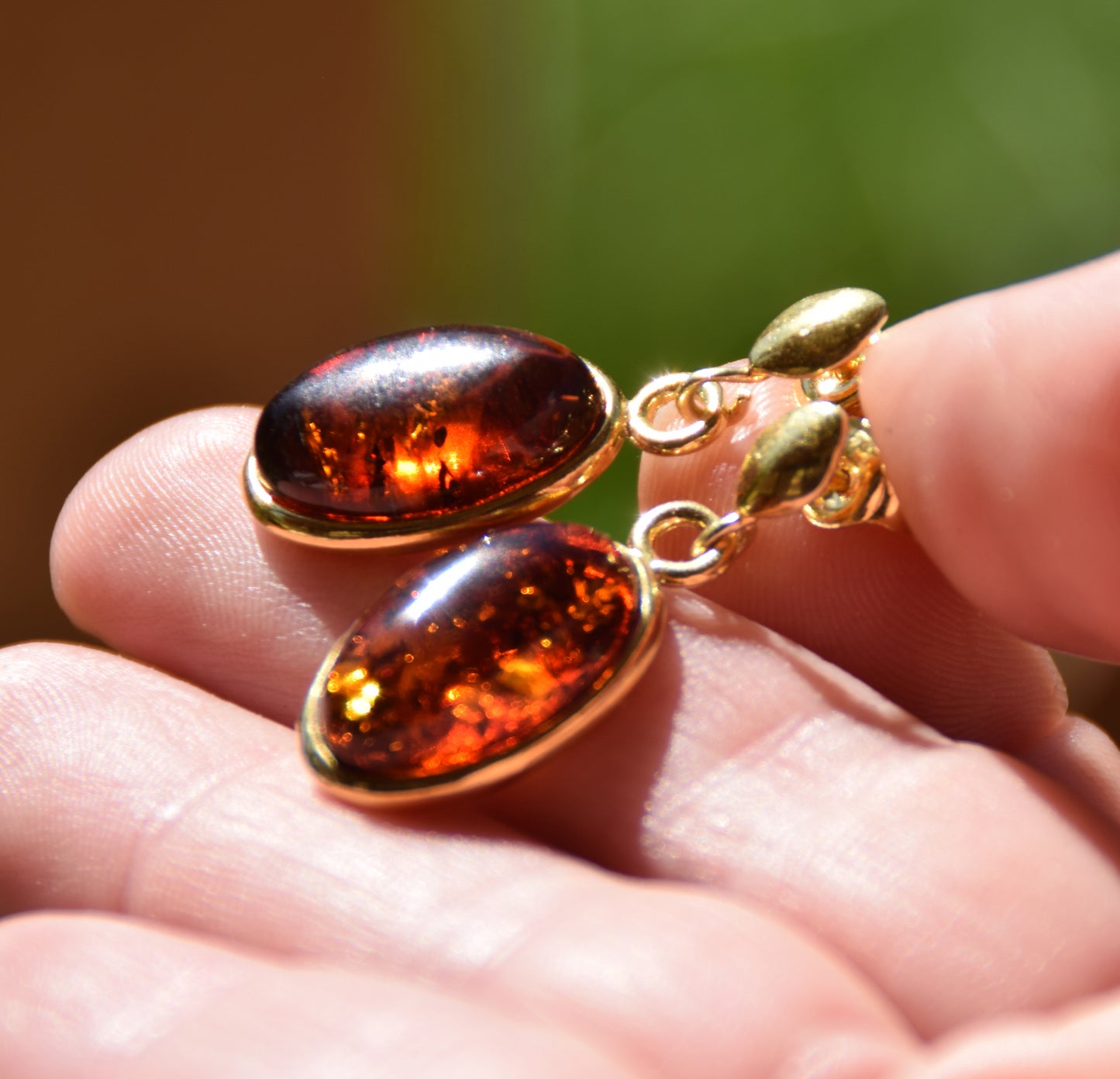 MJ Baltica, Orecchini, Ambra naturale Baltica, Argento, placcato in Oro 18k, elegante, classico, artigianale BZK002