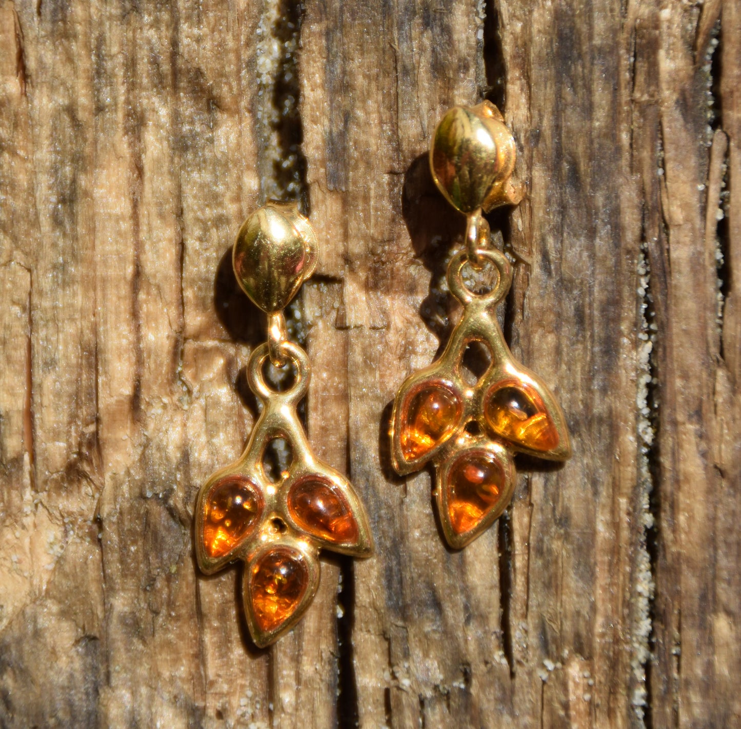 MJ Baltica, orecchini, Ambra naturale Baltica, Argento, placcato Oro 18k, foglia, pendente, dolce BZK019