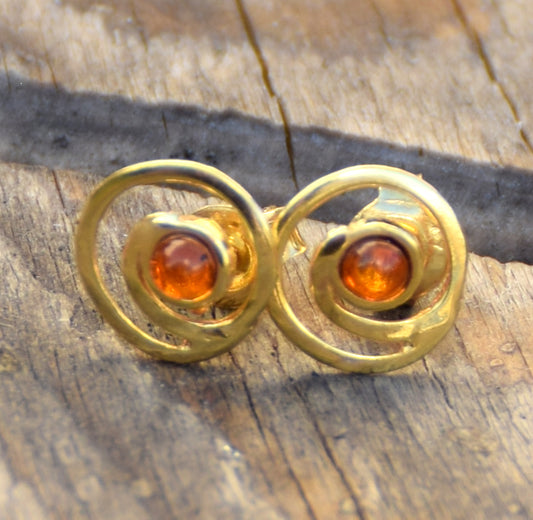 MJ Baltica, orecchini, Ambra naturale Baltica, Argento 925, placcato Oro 18k, spirale, luminoso, BZK025