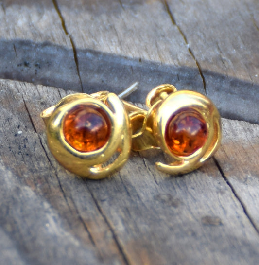 MJ Baltica, orecchini, Ambra naturale Baltica, Argento, placcato Oro 18k, artigianale, unico, BZK033