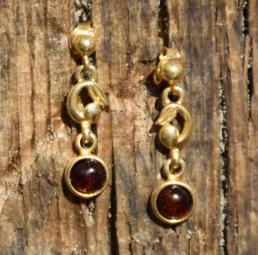 MJ Baltica, orecchini, pendenti, Ambra naturale Baltica, Argento, placcato in Oro 18k, BZK038