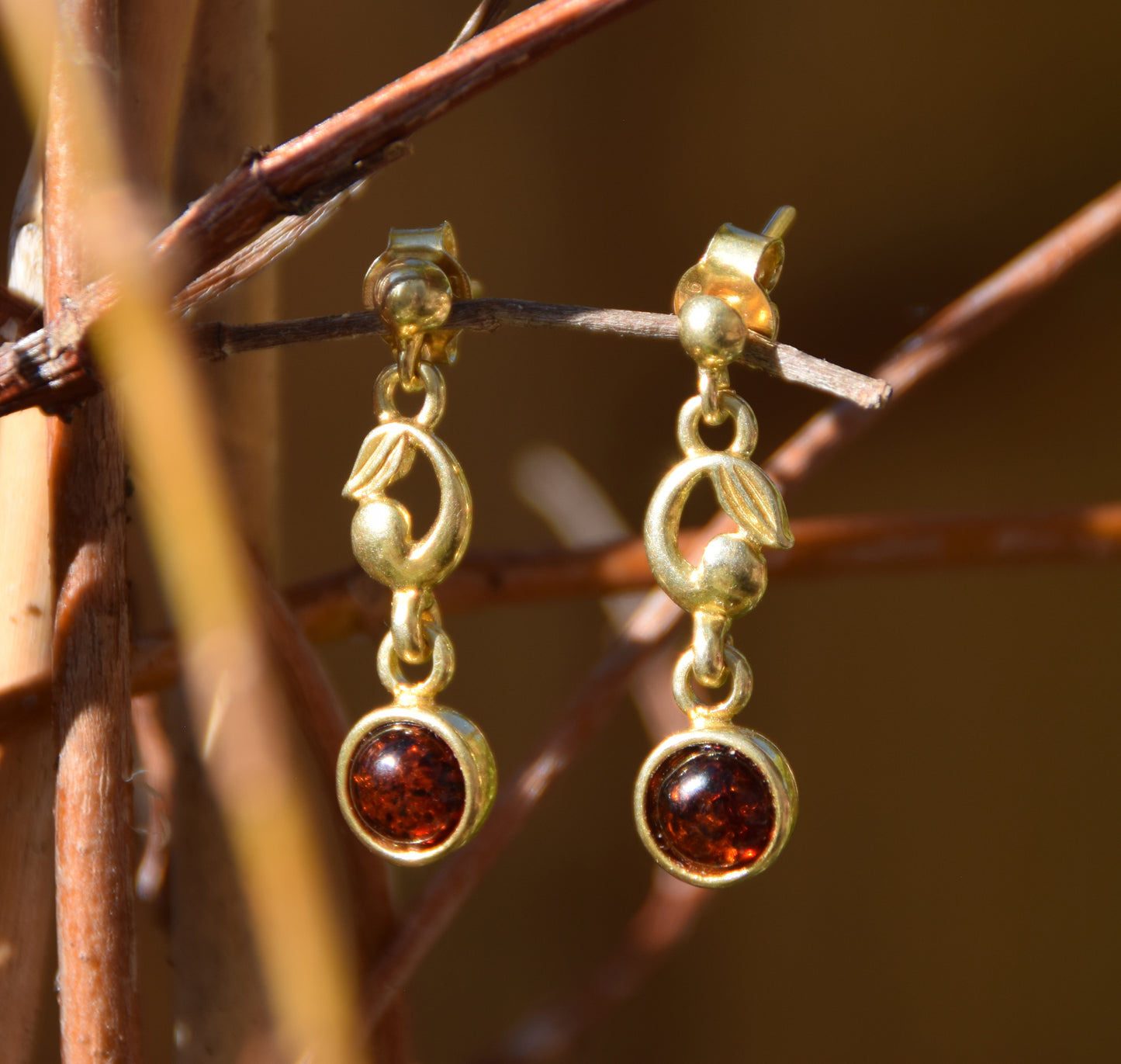 MJ Baltica, orecchini, pendenti, Ambra naturale Baltica, Argento, placcato in Oro 18k, BZK038