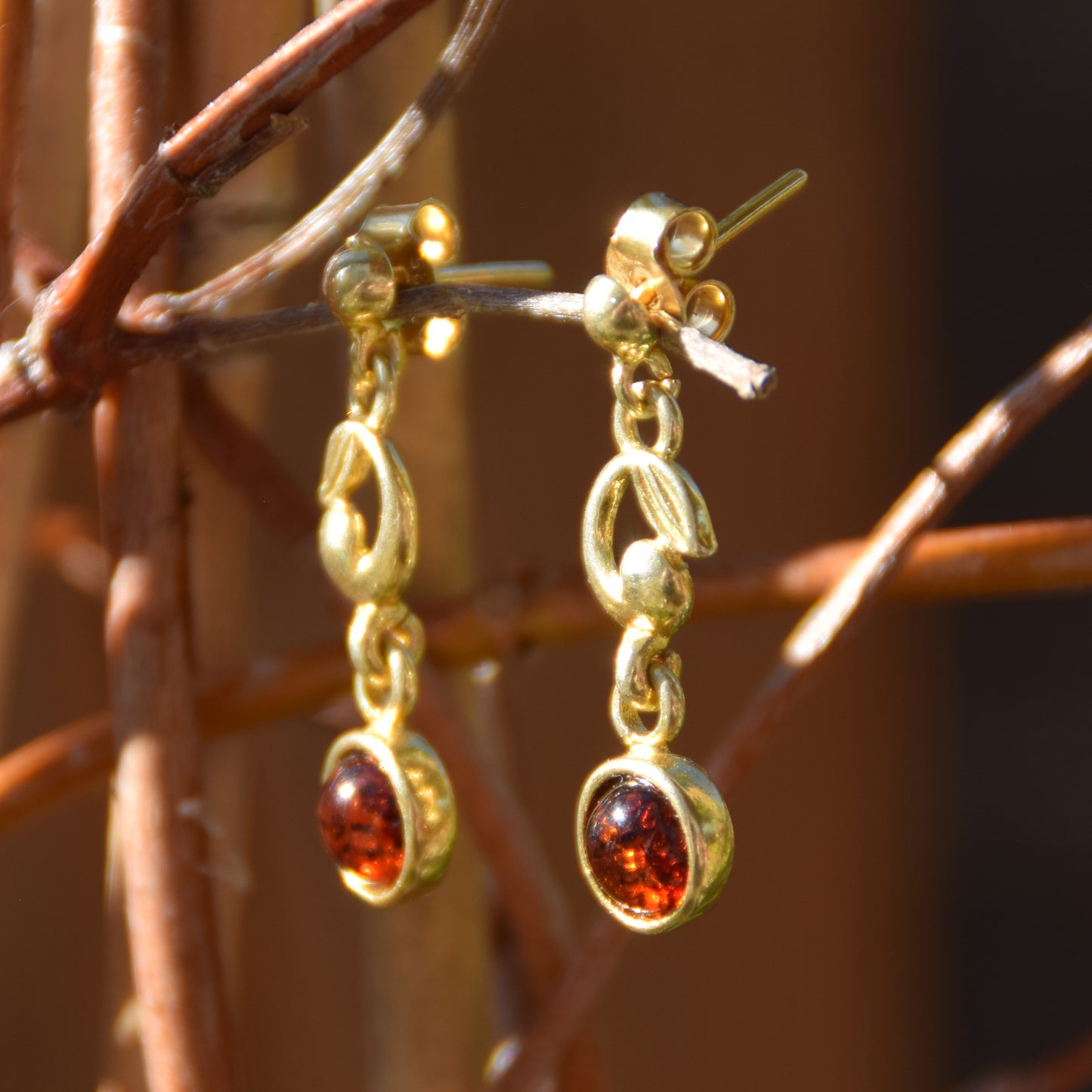 MJ Baltica, orecchini, pendenti, Ambra naturale Baltica, Argento, placcato in Oro 18k, BZK038