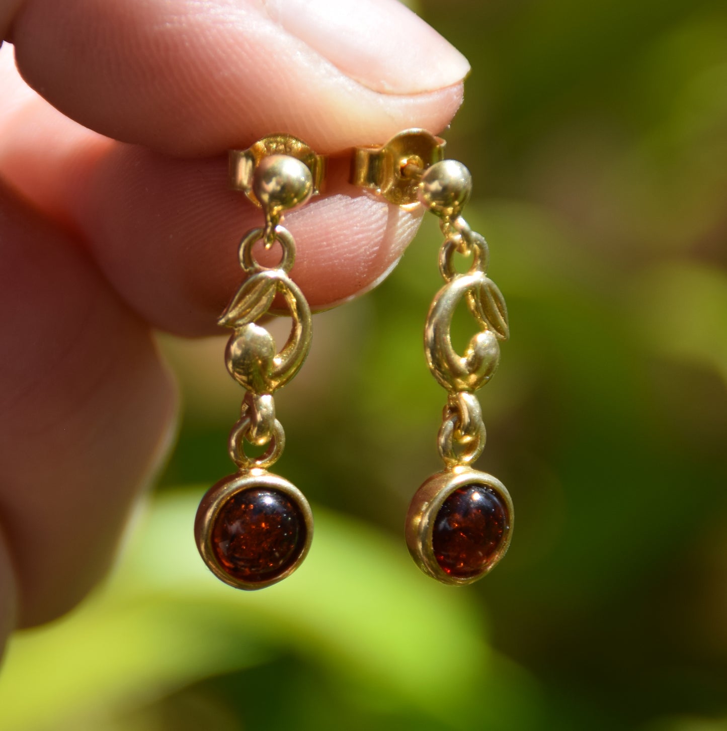 MJ Baltica, orecchini, pendenti, Ambra naturale Baltica, Argento, placcato in Oro 18k, BZK038