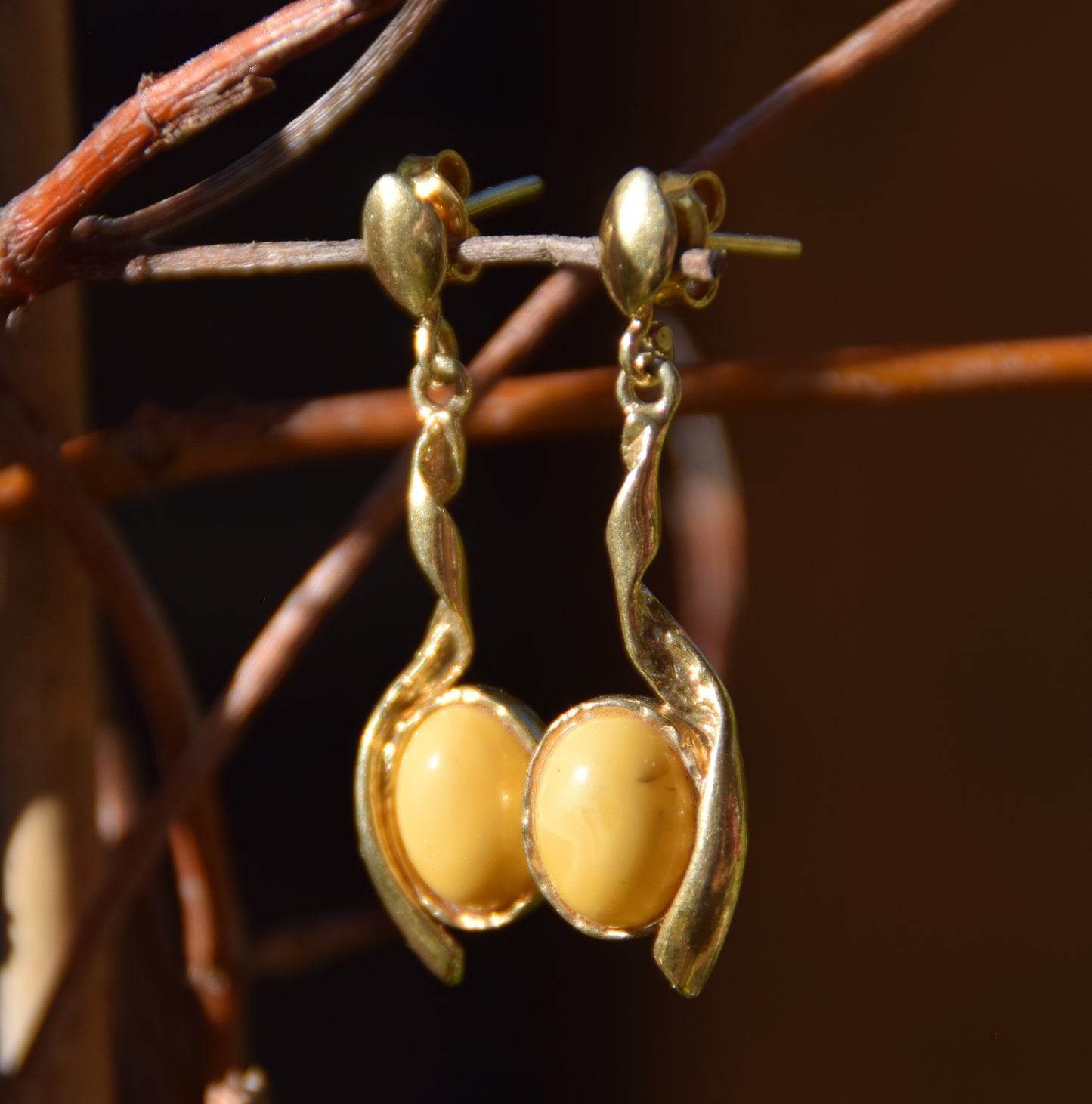 MJ Baltica, orecchini, Ambra naturale Baltica, Argento 925, placcato in Oro 18k, Ambra Imperiale, moderno, BZK046