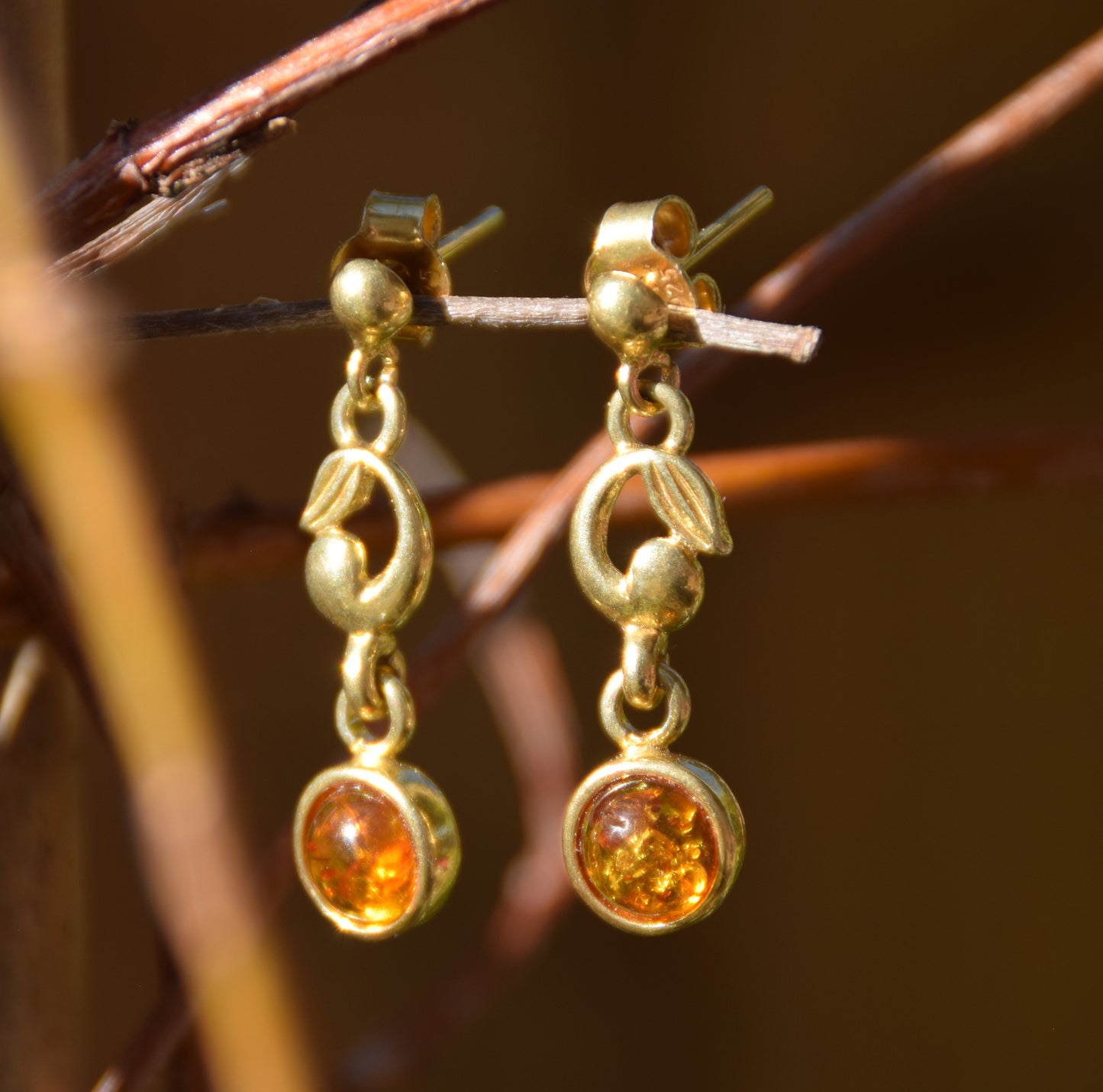 MJ Baltica, orecchini, Ambra naturale Baltica, Argento 925, placcato in Oro 18k, bellissimo, elegante, BZK065