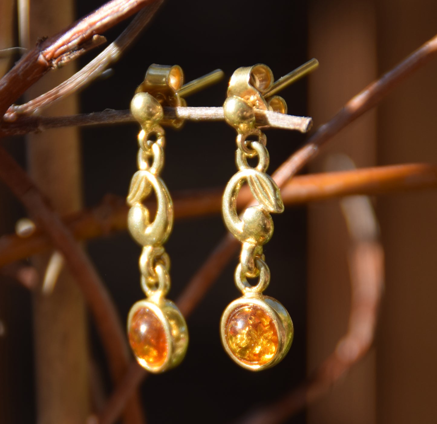 MJ Baltica, orecchini, Ambra naturale Baltica, Argento 925, placcato in Oro 18k, bellissimo, elegante, BZK065