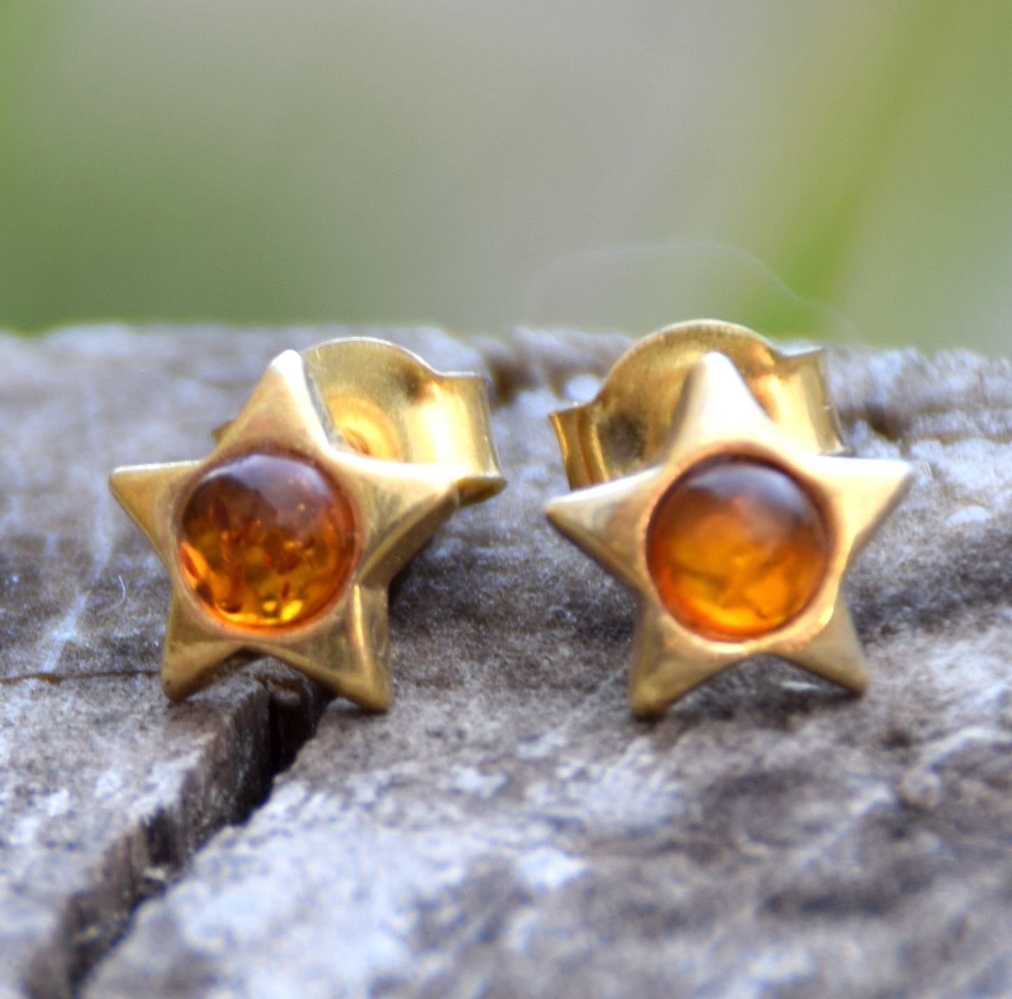 MJ Baltica, orecchini, Ambra naturale Baltica, Argento 925, placcato in Oro 18k, stella, stellina, delicata, dolce, BZK074