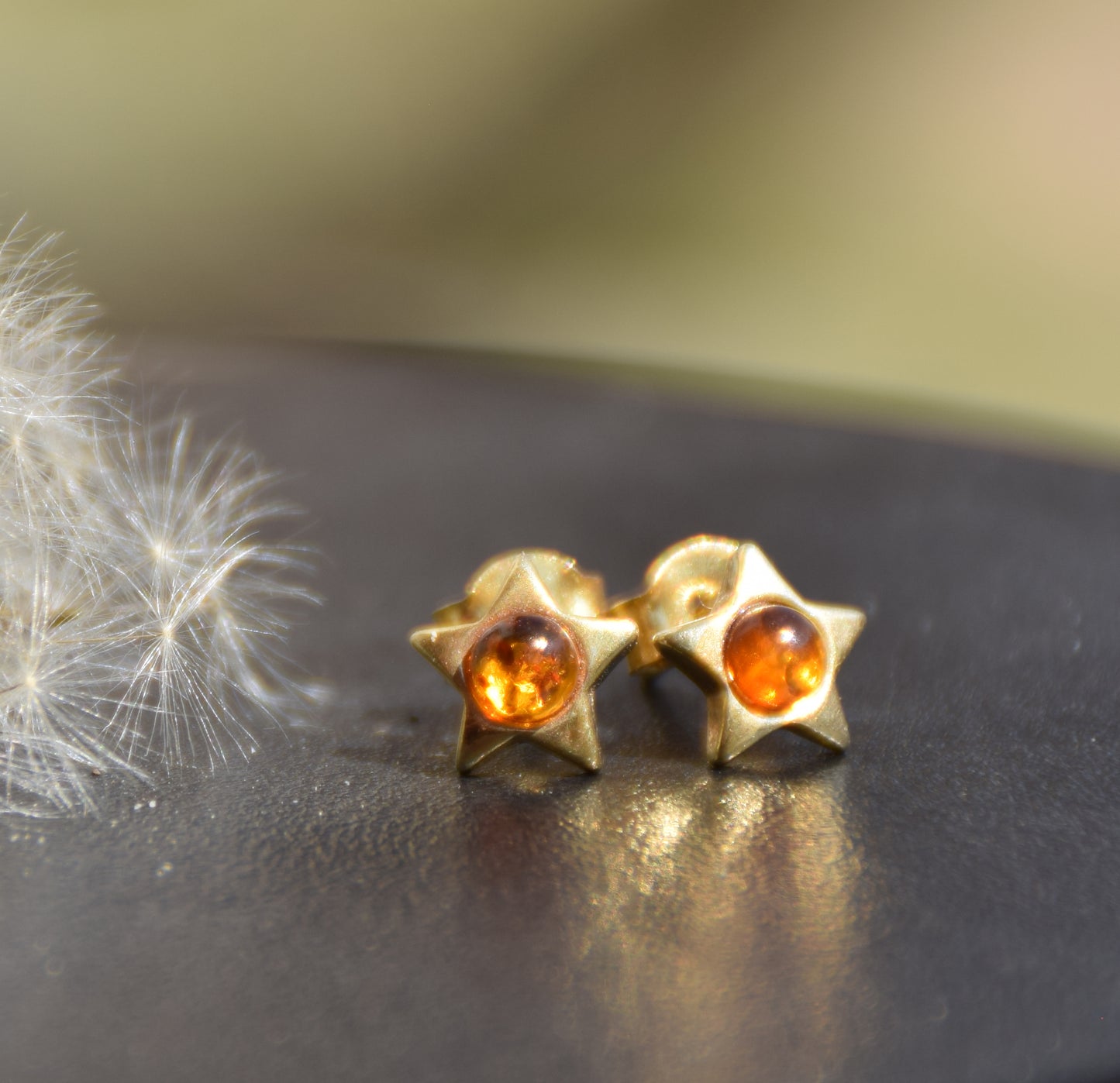 MJ Baltica, orecchini, Ambra naturale Baltica, Argento 925, placcato in Oro 18k, stella, stellina, delicata, dolce, BZK074