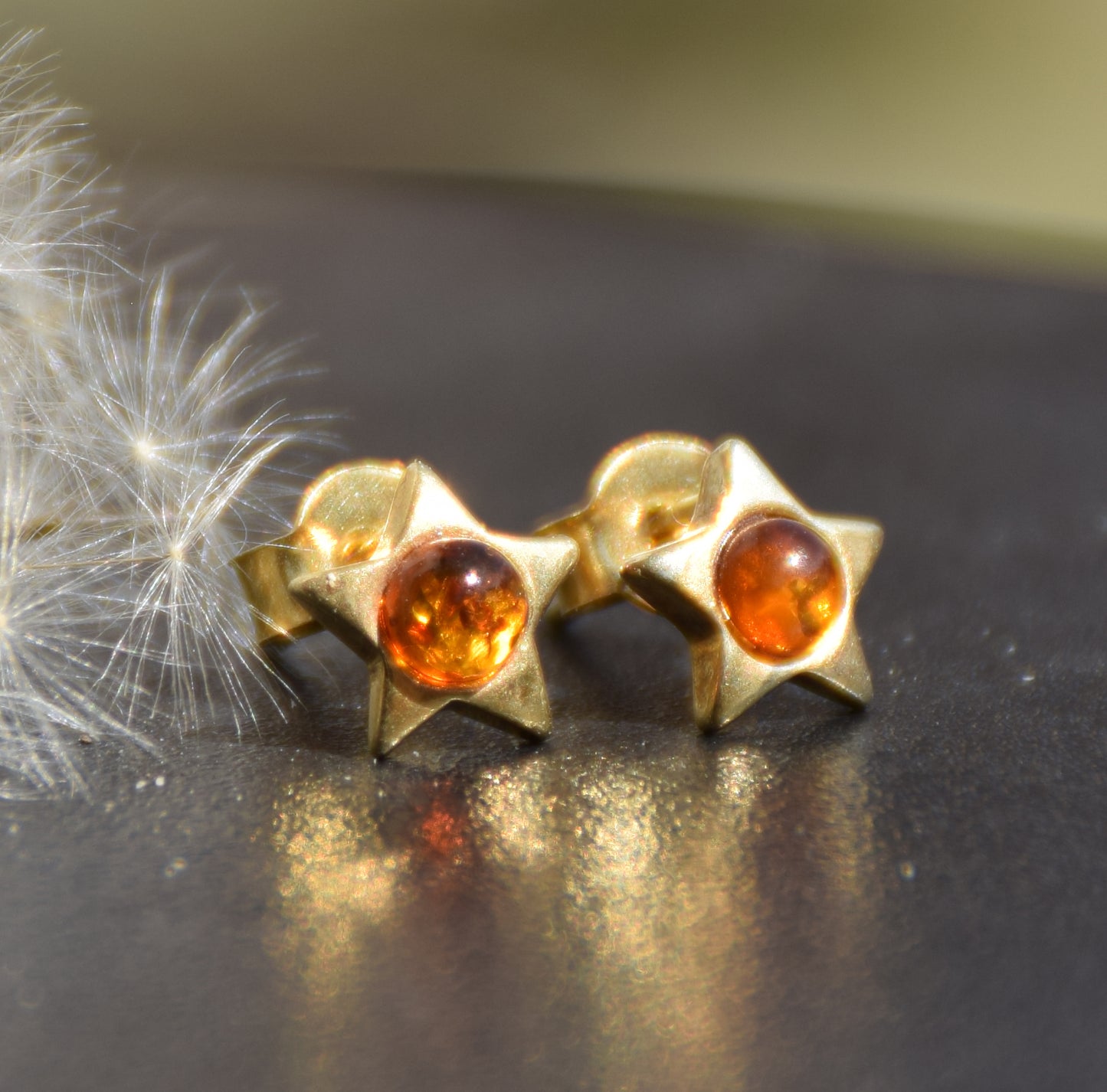 MJ Baltica, orecchini, Ambra naturale Baltica, Argento 925, placcato in Oro 18k, stella, stellina, delicata, dolce, BZK074