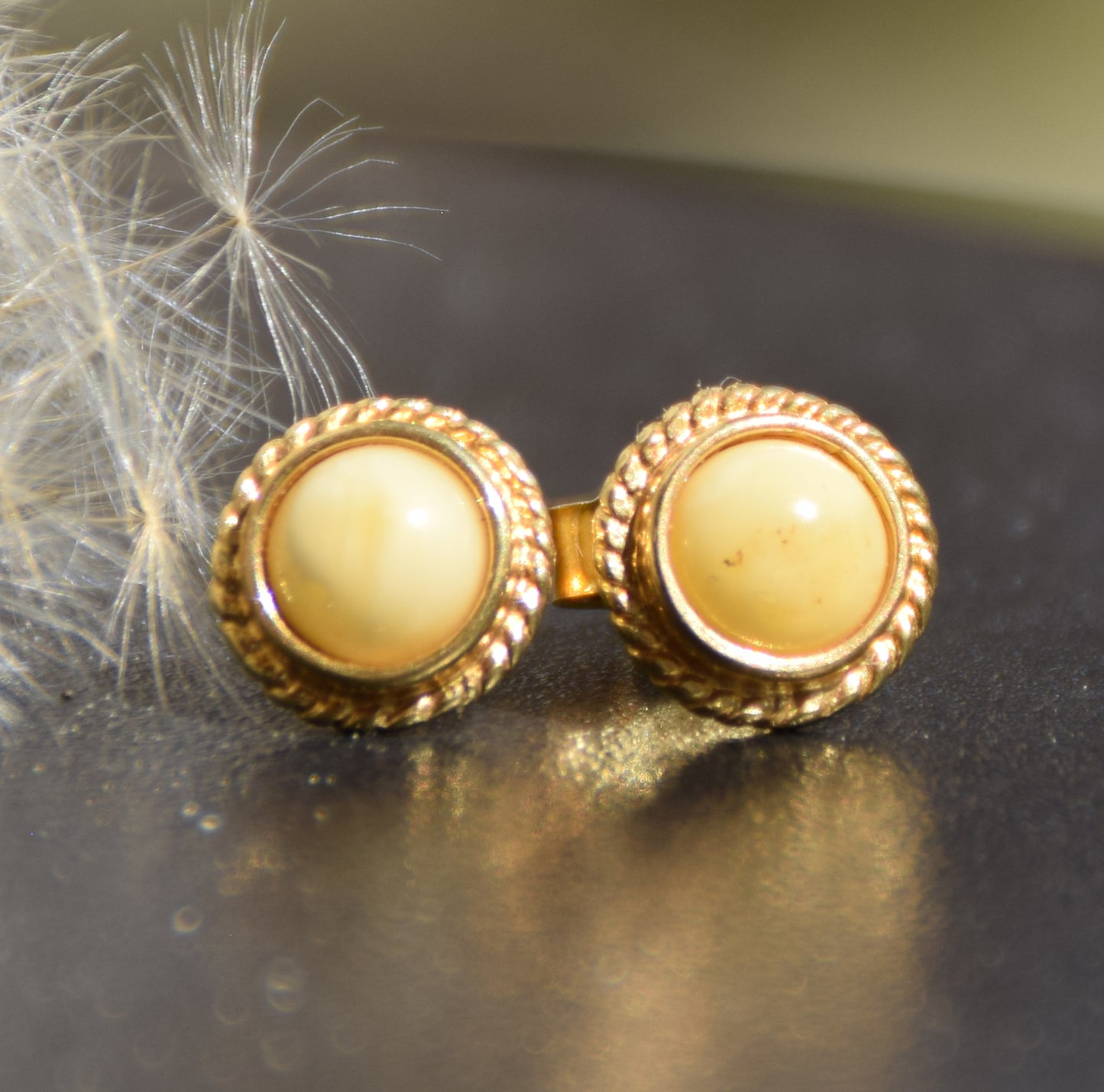 MJ Baltica, earrings, natural Baltic Amber, 925 Silver, 14k Gold plated, imperial amber, vintage, round, BZK077